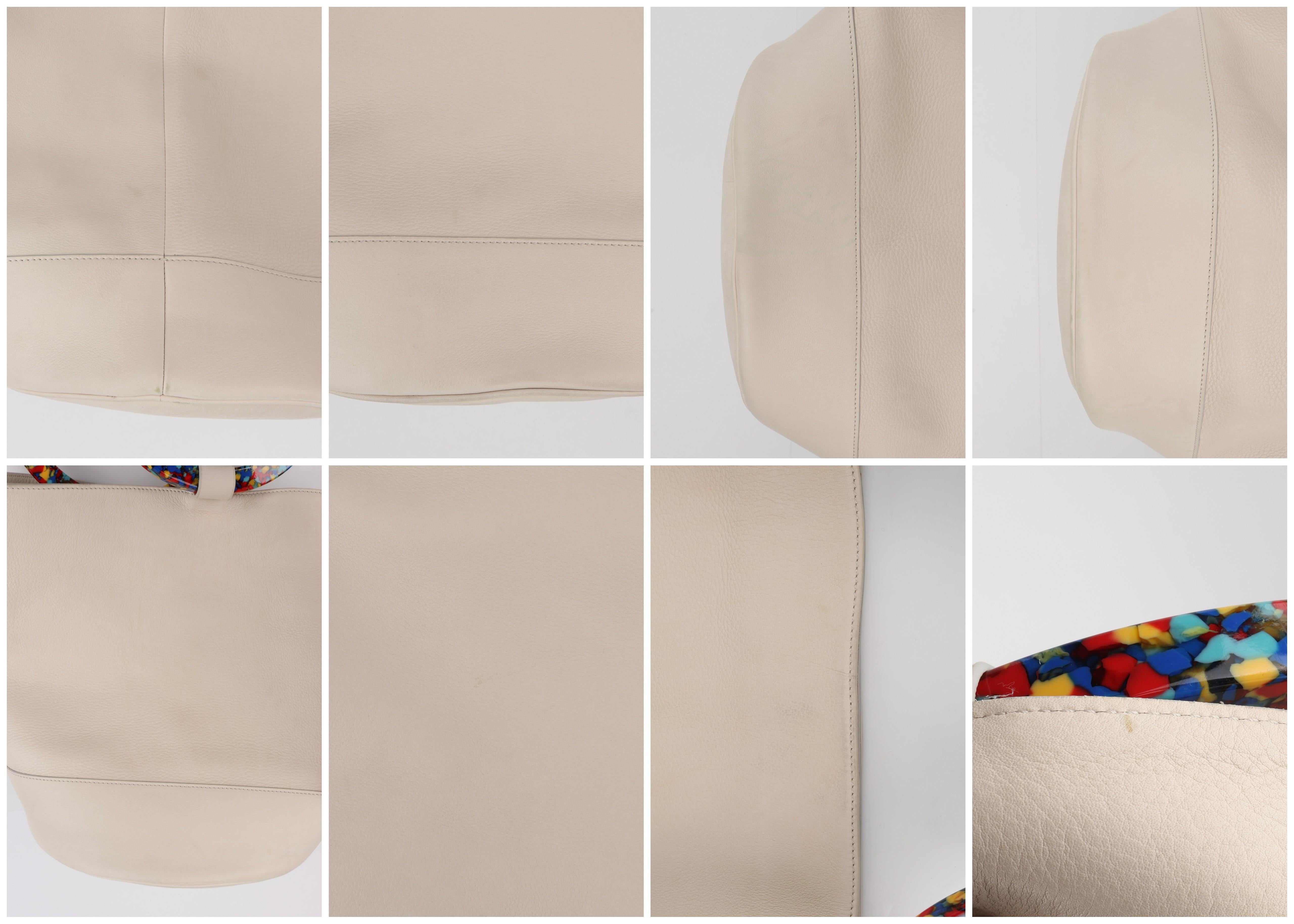 SIMON MILLER “Bonsai” 30 Off-White Multi-Color Ring Handle Nubuck Bucket Handbag 3