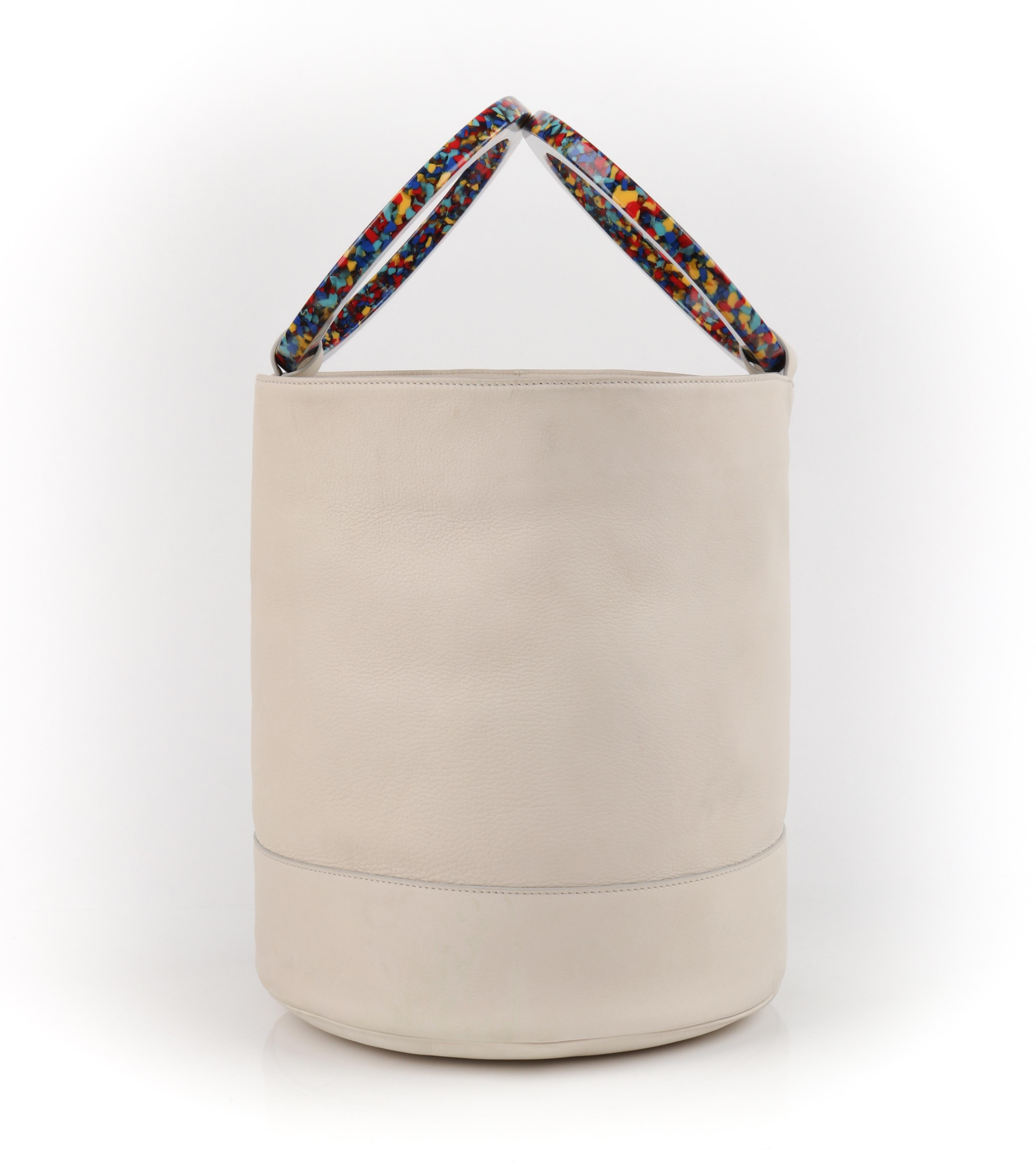Beige SIMON MILLER “Bonsai” 30 Off-White Multi-Color Ring Handle Nubuck Bucket Handbag