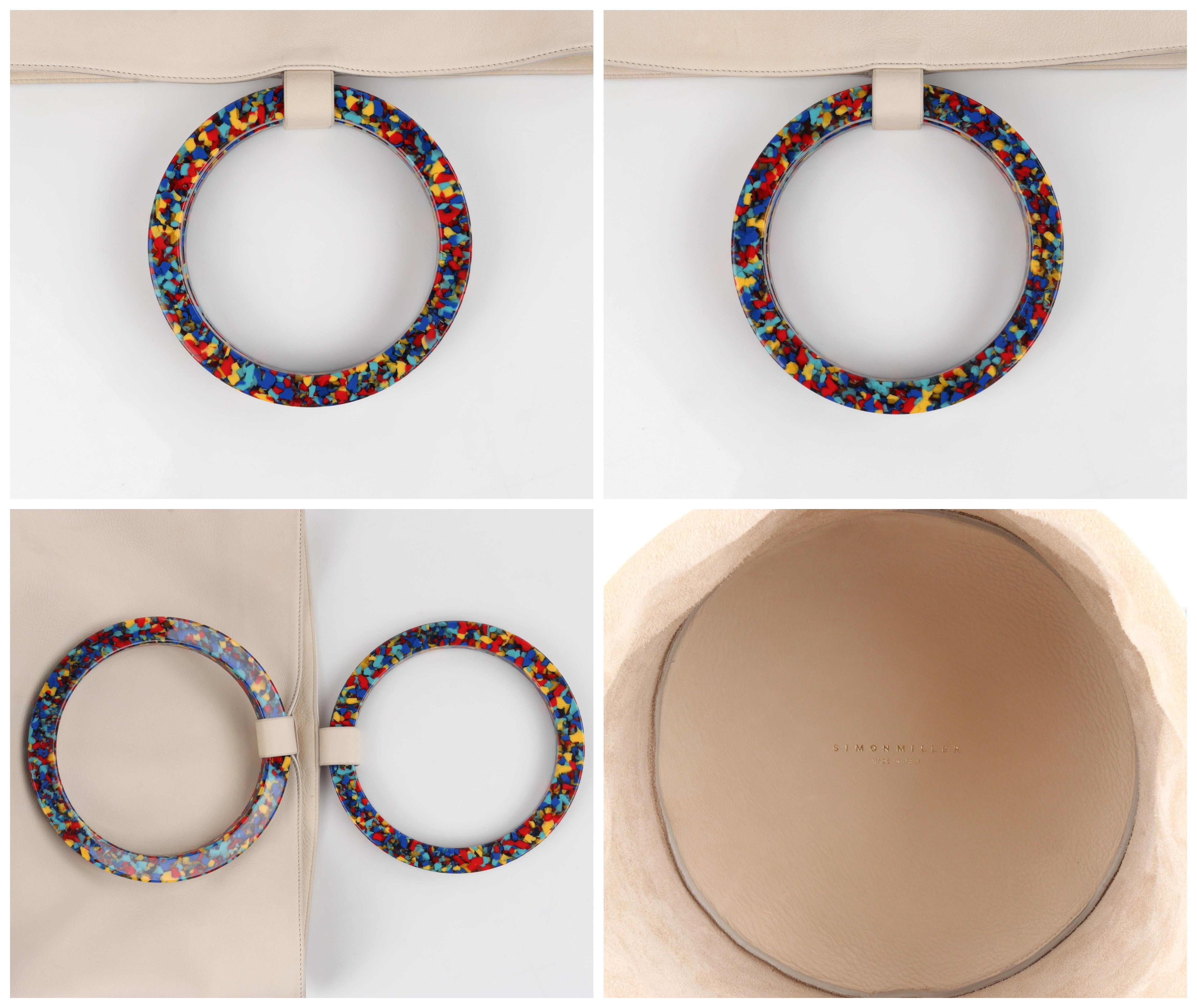 SIMON MILLER “Bonsai” 30 Off-White Multi-Color Ring Handle Nubuck Bucket Handbag 1