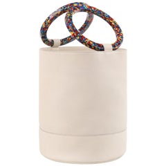 SIMON MILLER “Bonsai” 30 Off-White Multi-Color Ring Handle Nubuck Bucket Handbag
