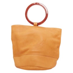 SIMON MILLER Bonsai 30 tan brown leather acrylic round handle hobo tote bag