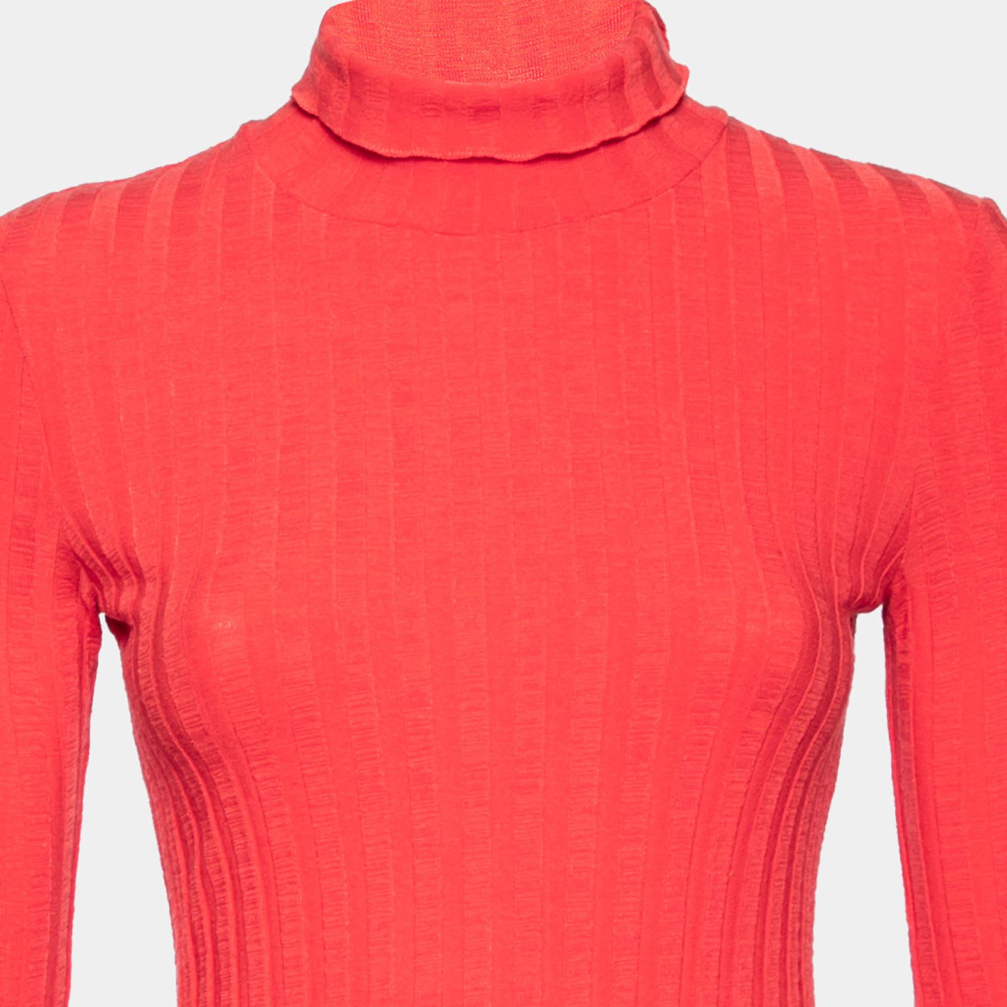 Red Simon Miller Orange Rib Knit Long Sleeve Turtle Neck Sweater L For Sale