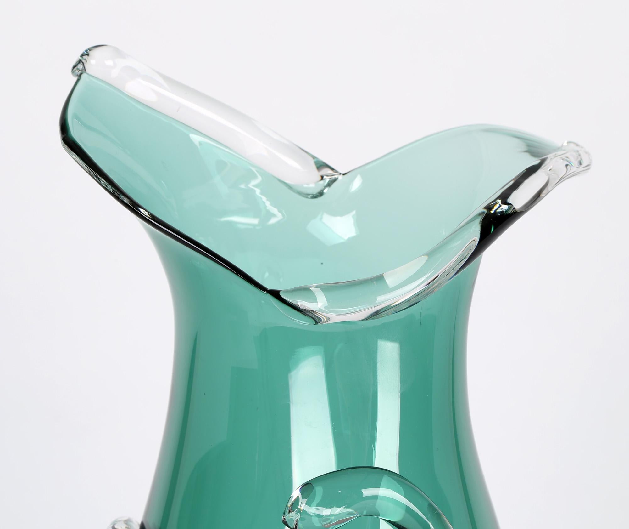 Simon Moore English Hand Blown Green Art Glass Vase, Circa 1989 For Sale 3