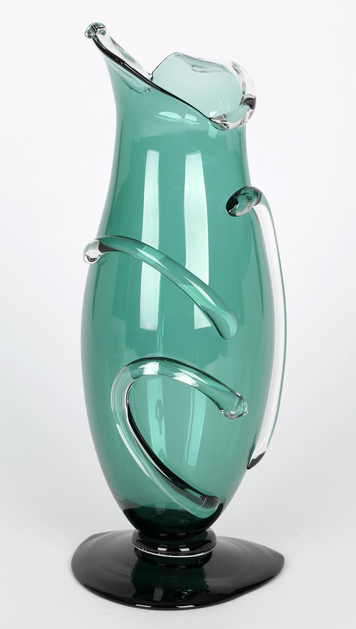 Simon Moore English Hand Blown Green Art Glass Vase, Circa 1989 For Sale 6