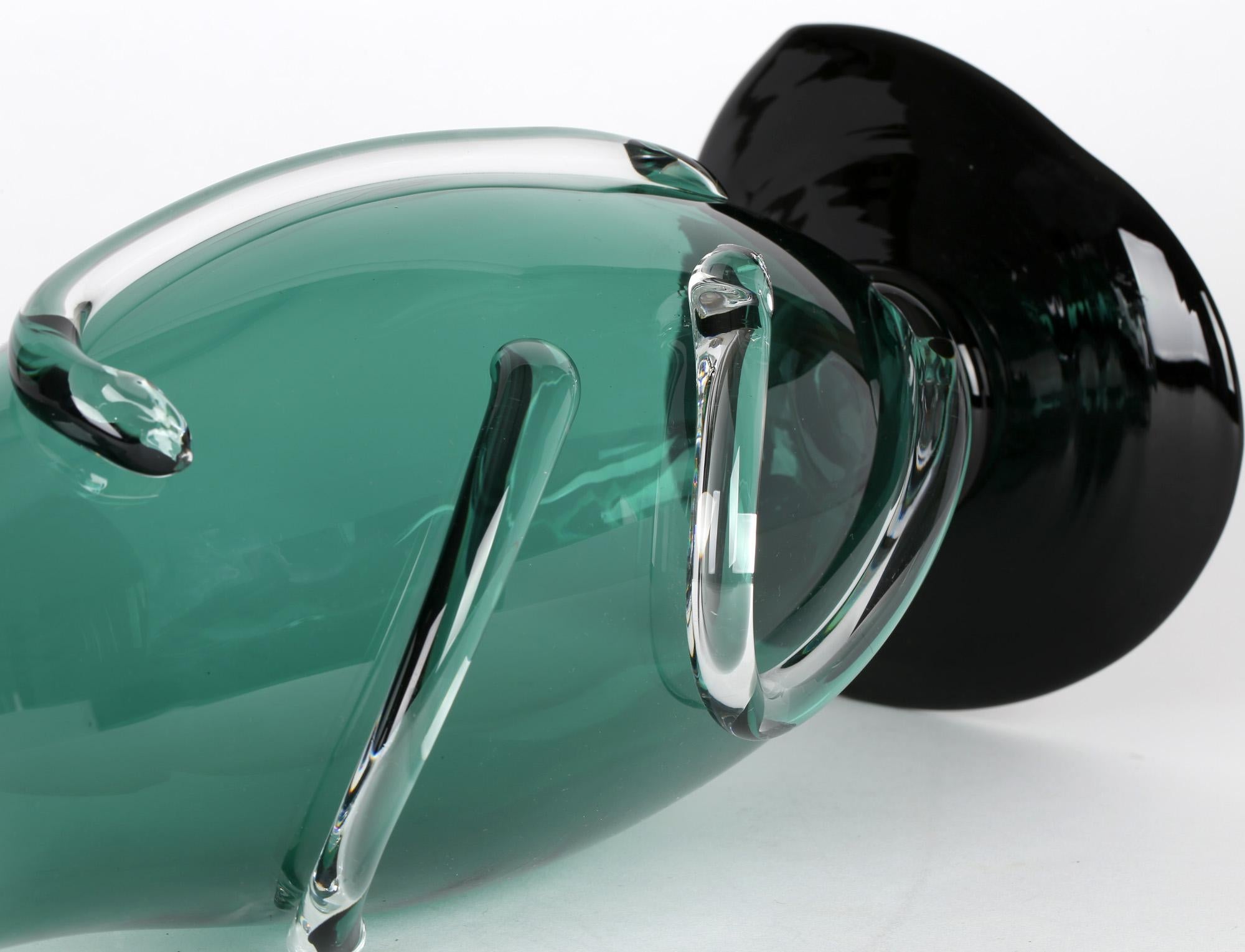 Late 20th Century Simon Moore English Hand Blown Green Art Glass Vase, Circa 1989 For Sale