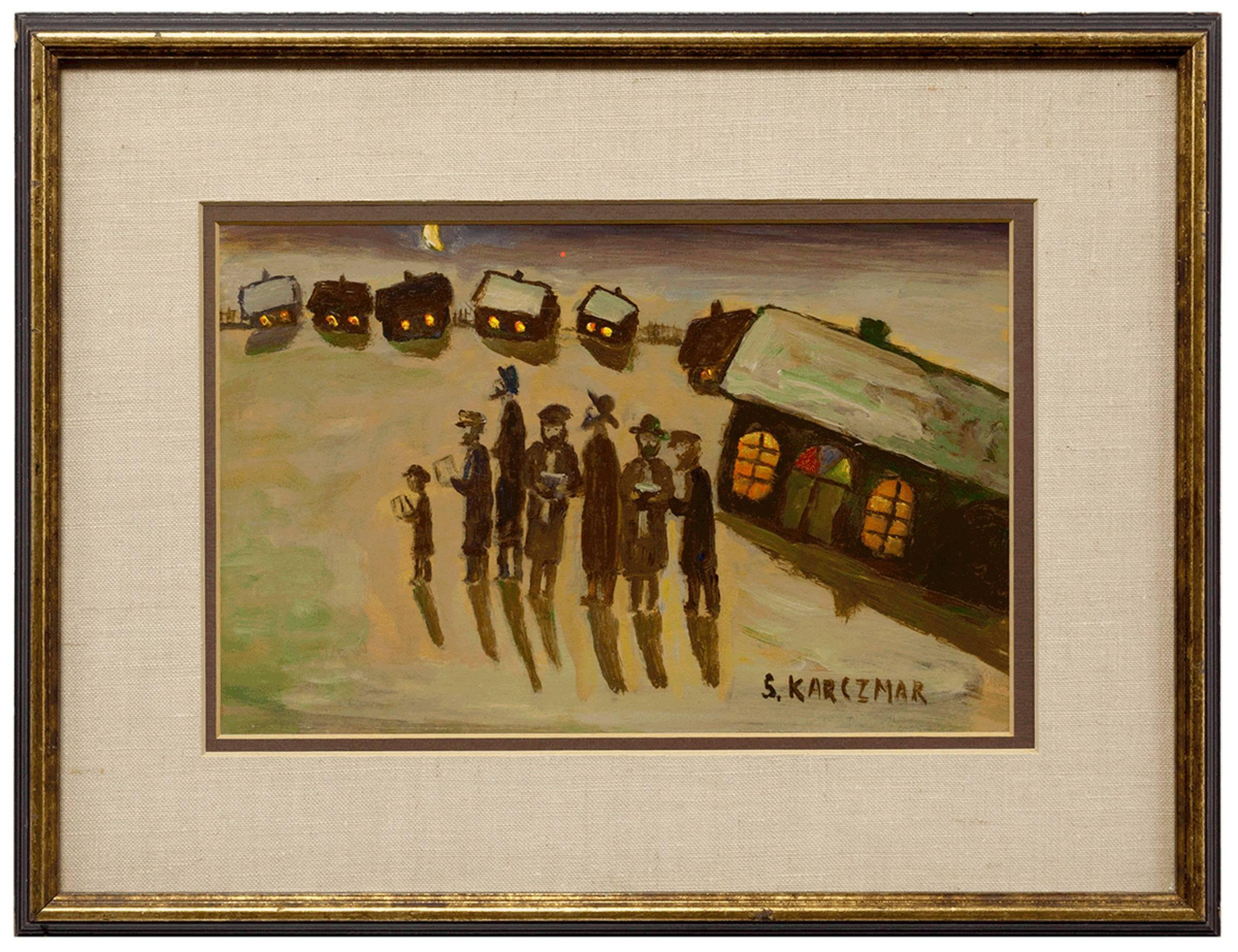 Figurative Painting Simon Natan Karczmar - Bénédiction de la New Moon, Judaïca, Peinture à l
huile