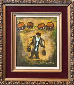 Judaica Polish Oil Painting Hasidic Eastern European Jewish Shtetl Water Carrier