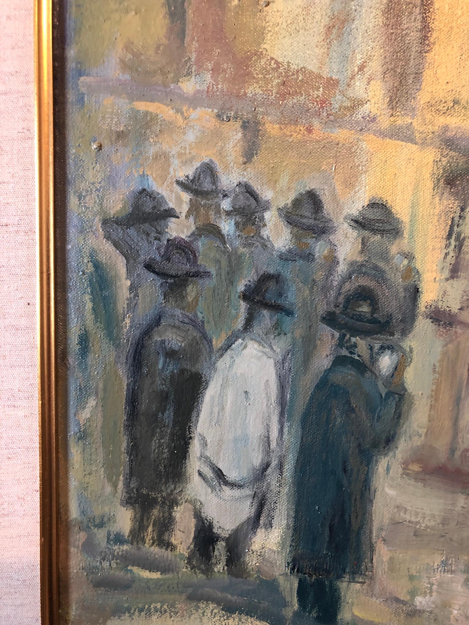 Judaica Pittura a olio polacca Preghiere ebraiche chassidiche, soldati israeliani Gerusalemme 4