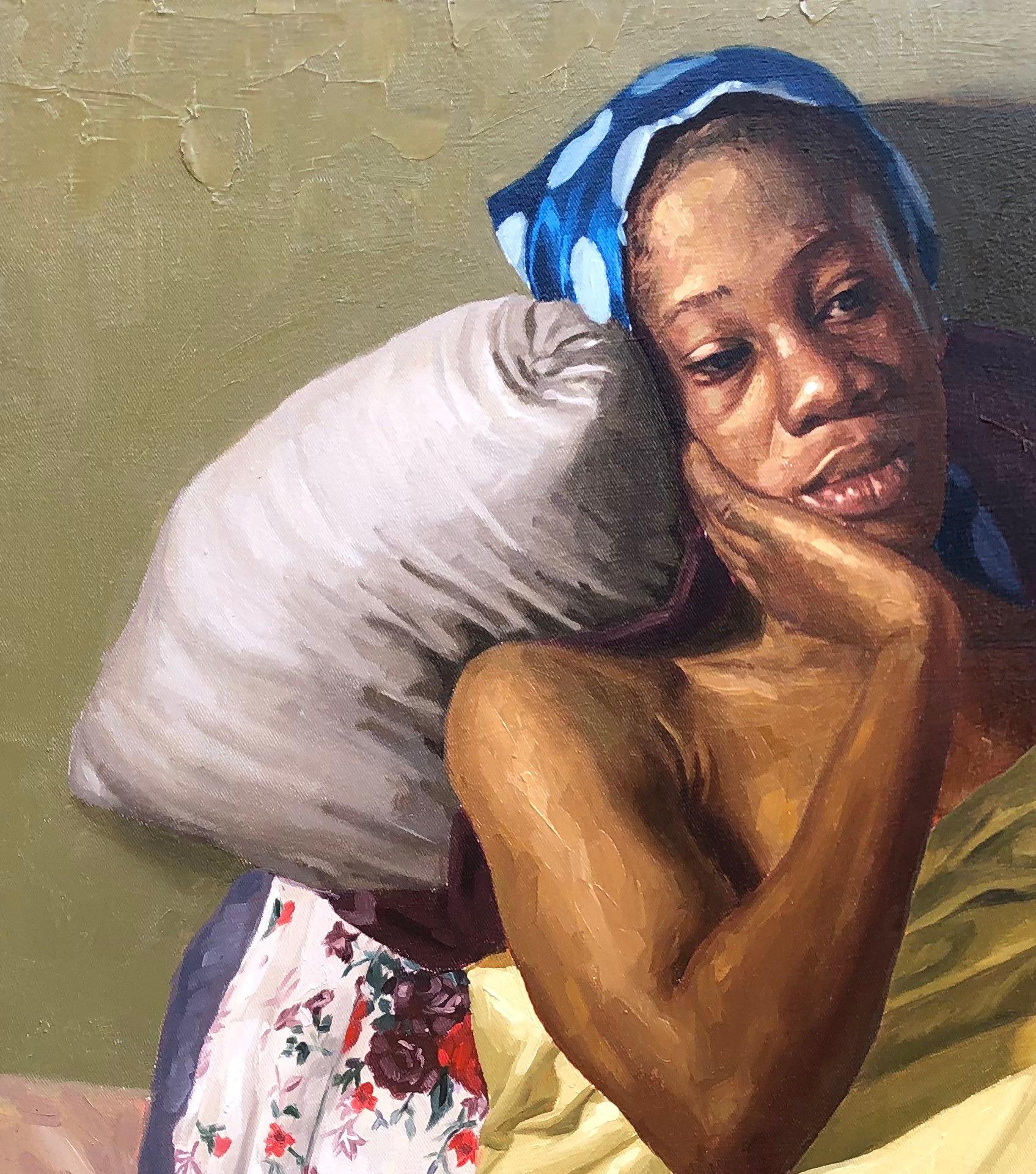 A Life Unraveled 2 - 21st Century, Contemporary, Figurative Portrait, Women, Oil - Painting by Simon Obeka