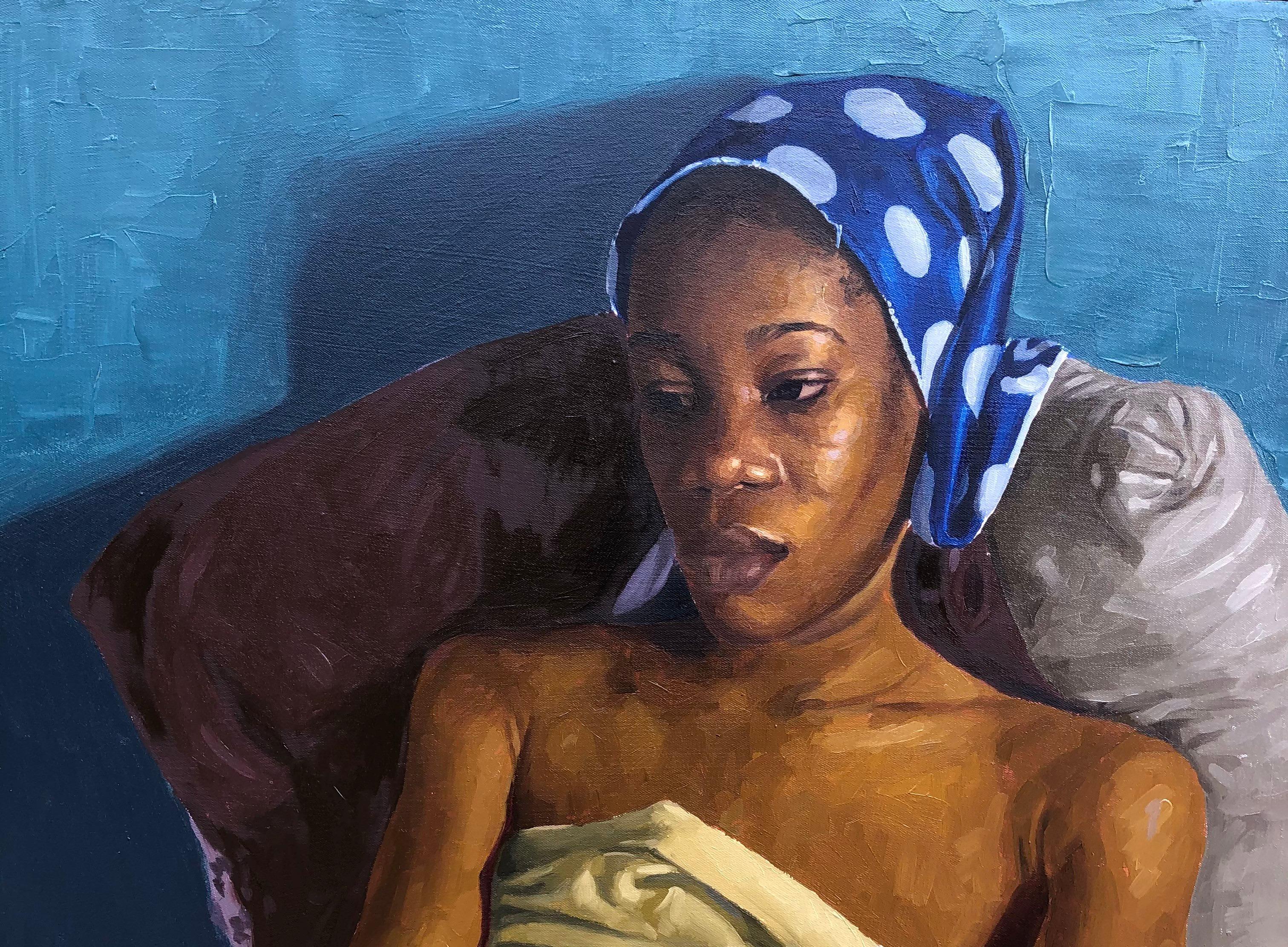 Une vie déchirée  - 21e siècle, Contemporary, Portrait figuratif, Femmes, Huile - Painting de Simon Obeka