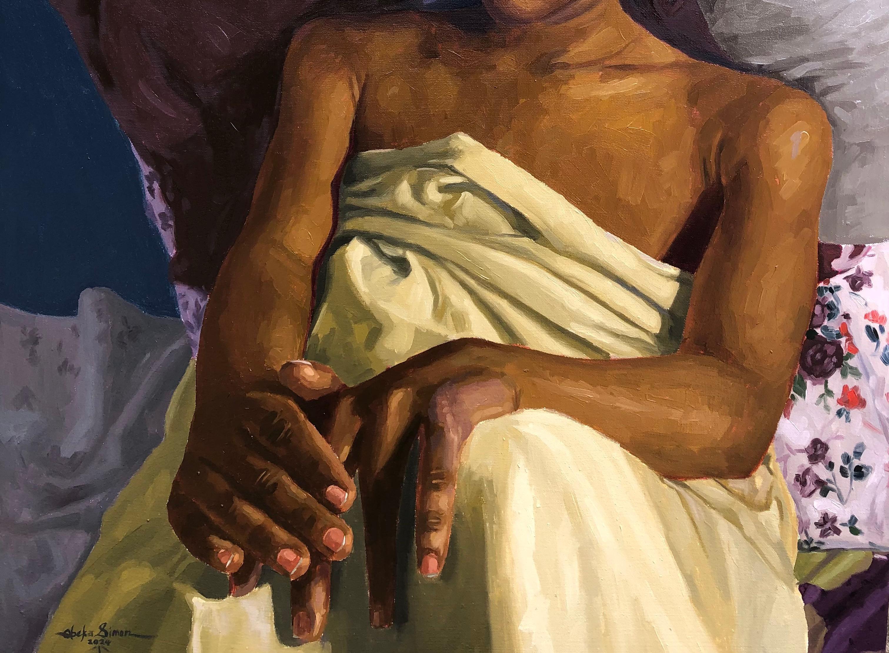 Une vie déchirée  - 21e siècle, Contemporary, Portrait figuratif, Femmes, Huile - Contemporain Painting par Simon Obeka