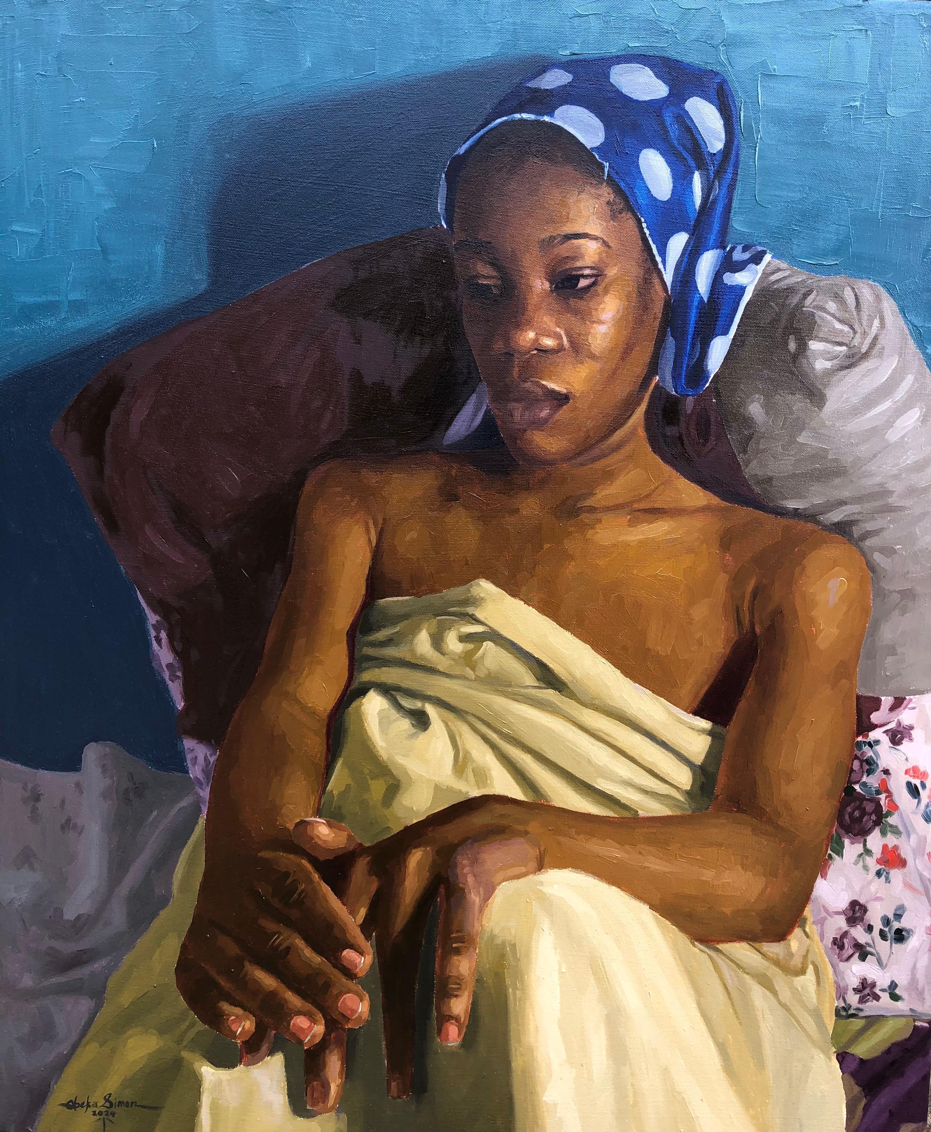Figurative Painting Simon Obeka - Une vie déchirée  - 21e siècle, Contemporary, Portrait figuratif, Femmes, Huile