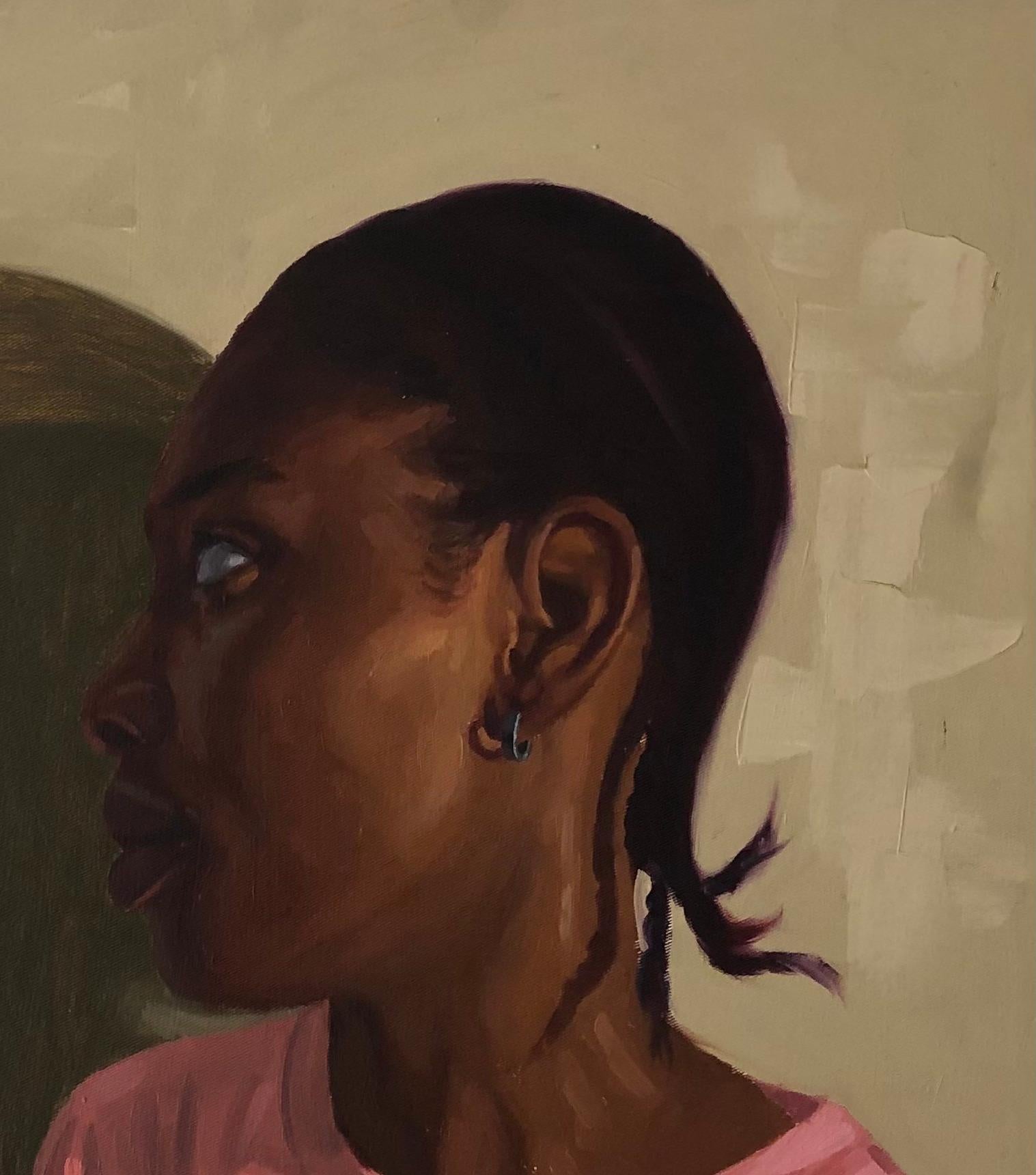 Anímate y Brilla (Esperanza) - Siglo XXI, Contemporáneo, Figurativo, Mujer, Óleo - Figurative Painting Marrón de Simon Obeka