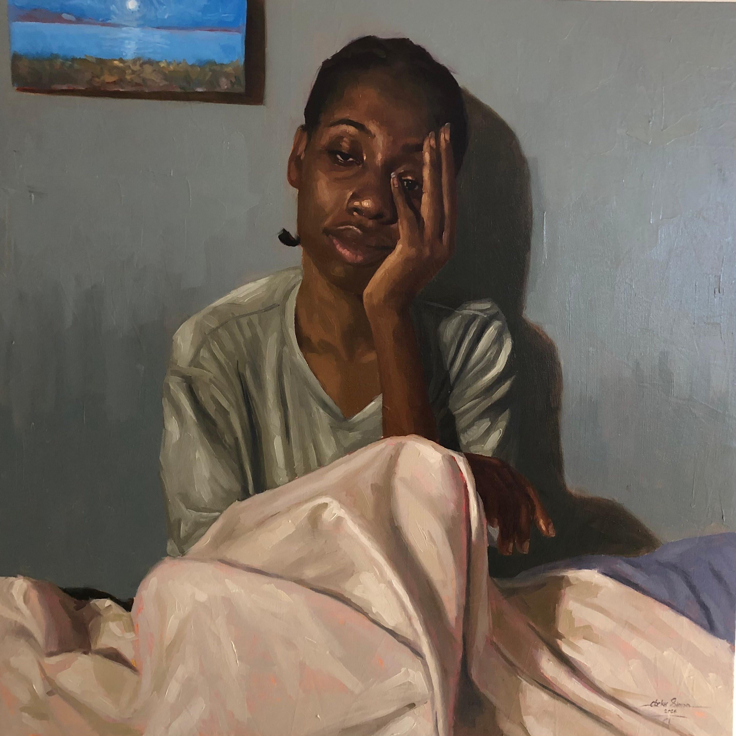Portrait Painting di Simon Obeka - C'è di meglio? - 21° secolo, Contemporaneo, Figurativo, Donne, Africa, Olio