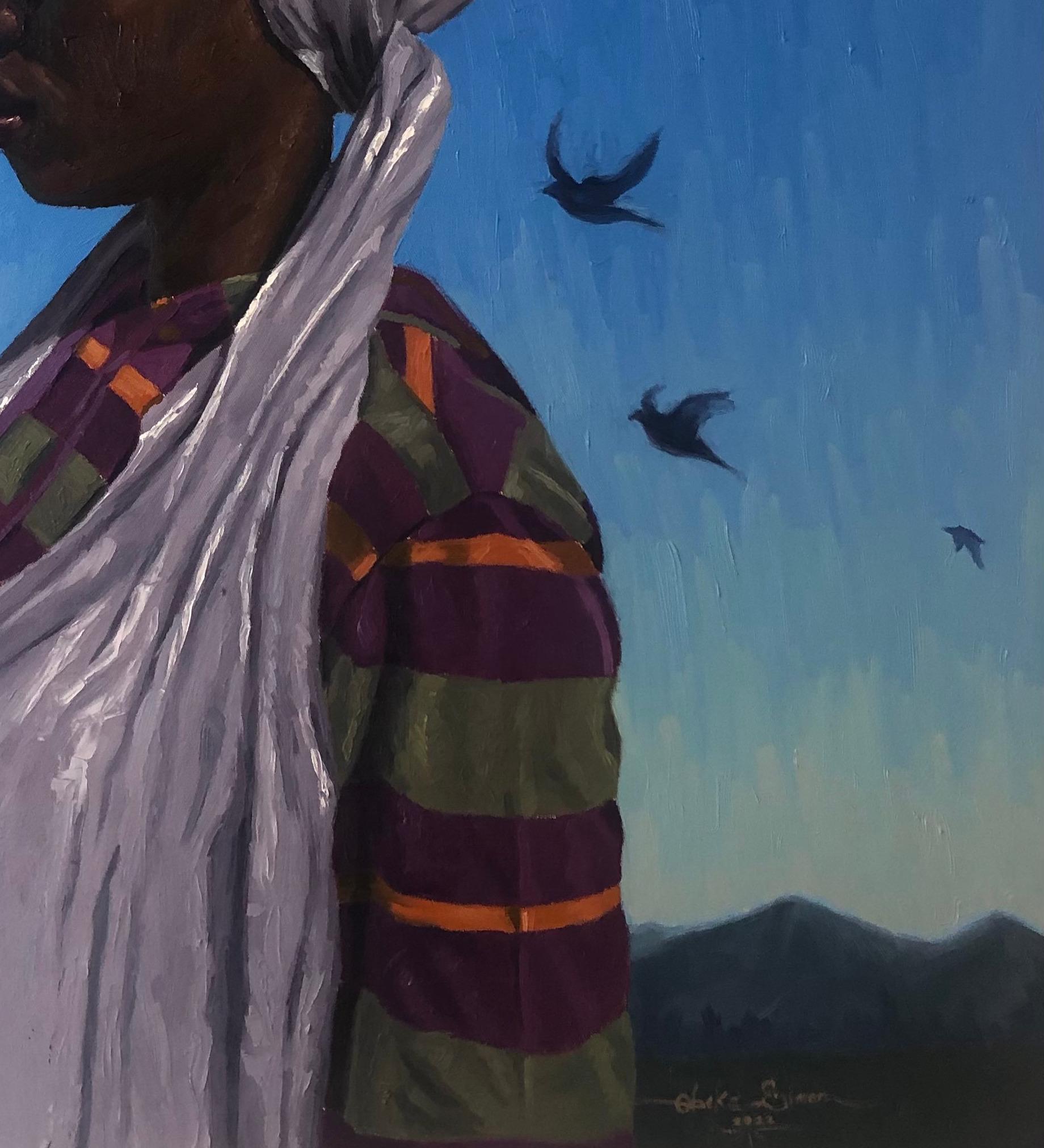 Escape - Blue Portrait Painting by Simon Obeka