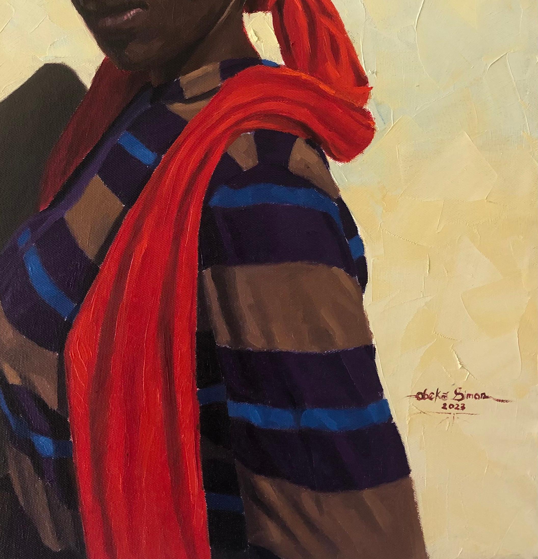 Face Your Fears 2 - Beige Figurative Painting by Simon Obeka