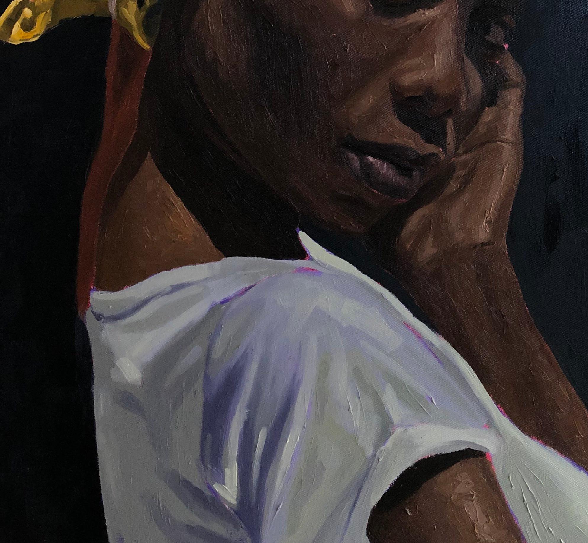 Sto bene, solo qui 2 - Figurative Painting Nero di Simon Obeka