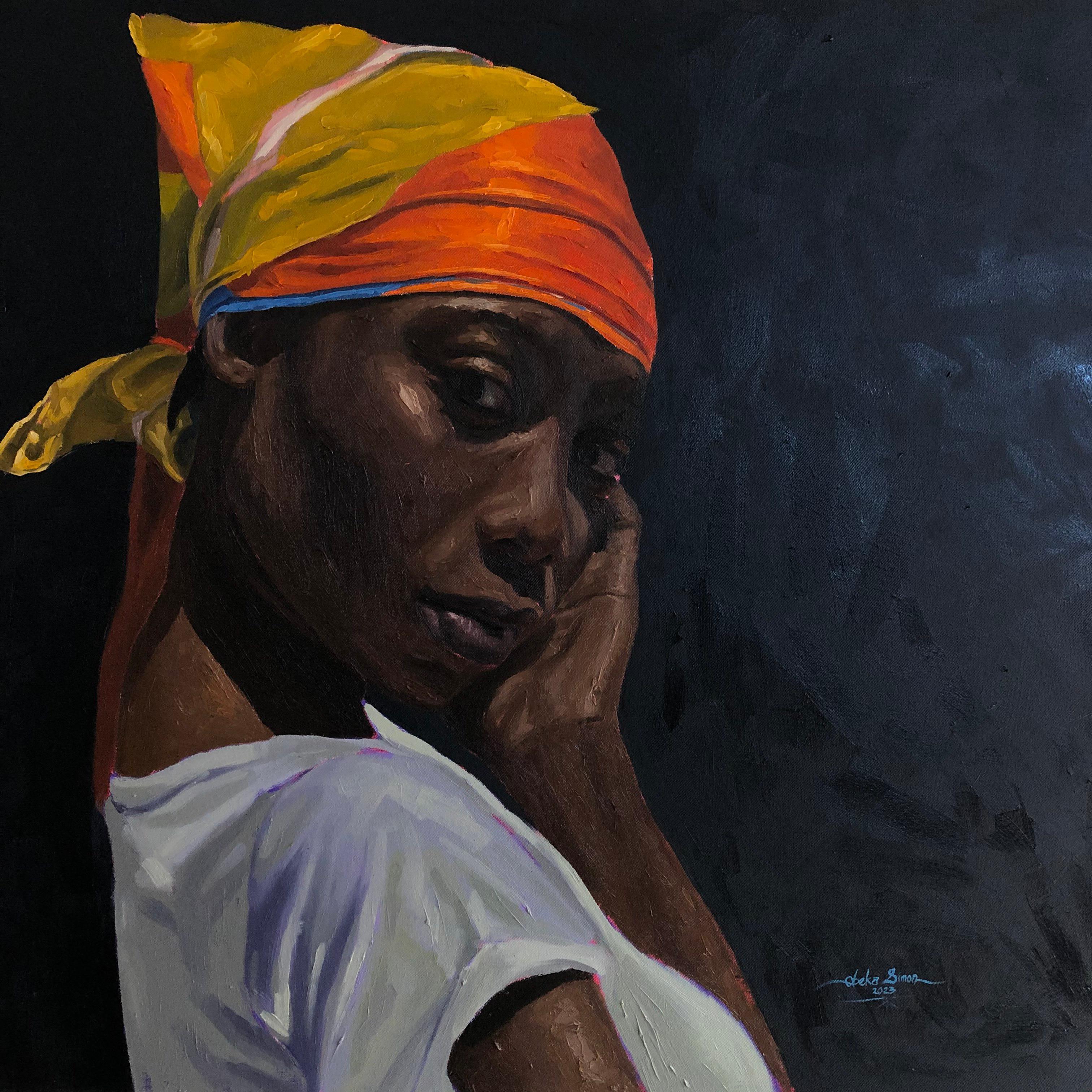 Figurative Painting di Simon Obeka - Sto bene, solo qui 2