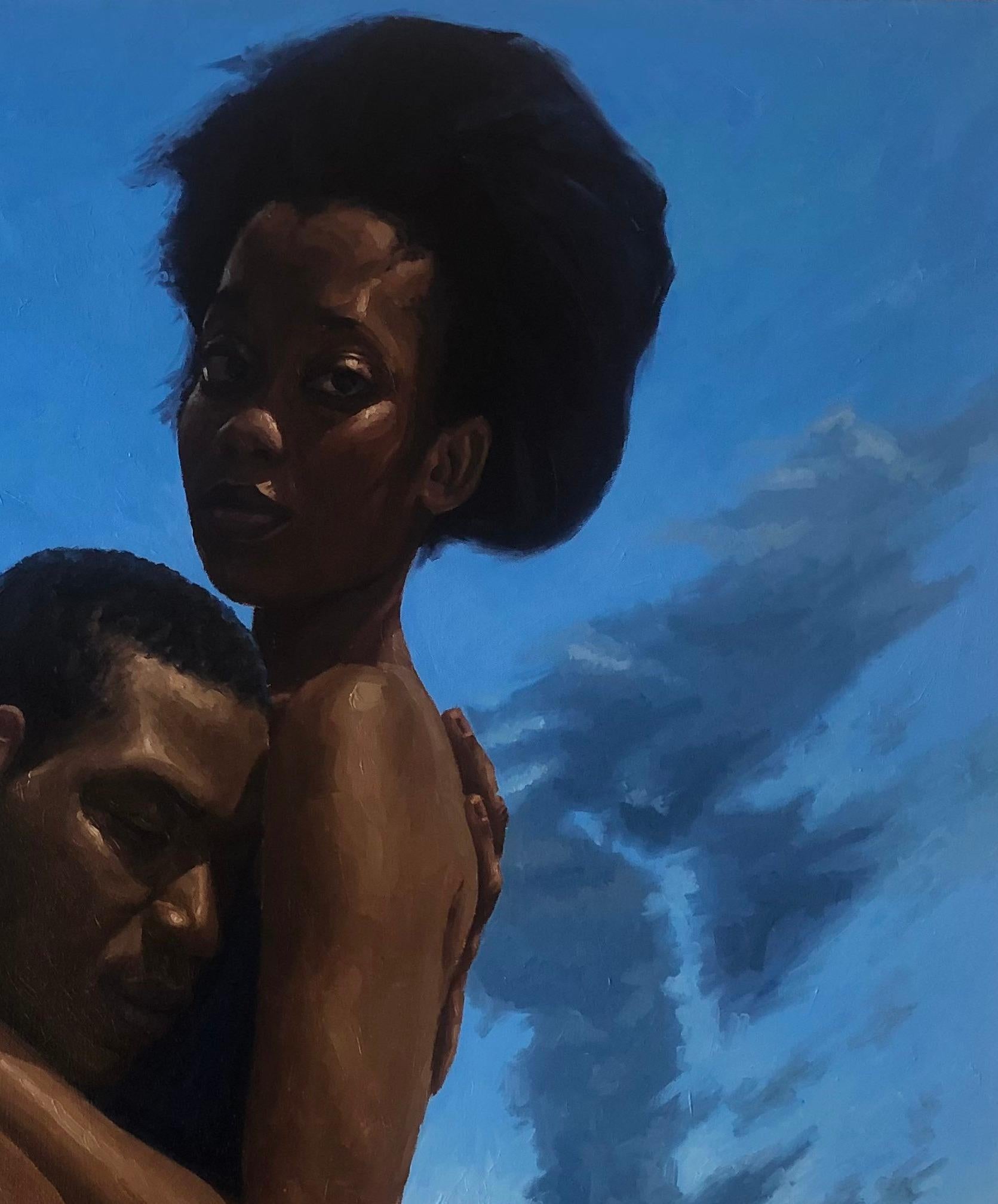 Nothing But Human - 21° secolo, Contemporaneo, Figurativo, Abbraccio appassionato, Amore - Figurative Painting Blu di Simon Obeka
