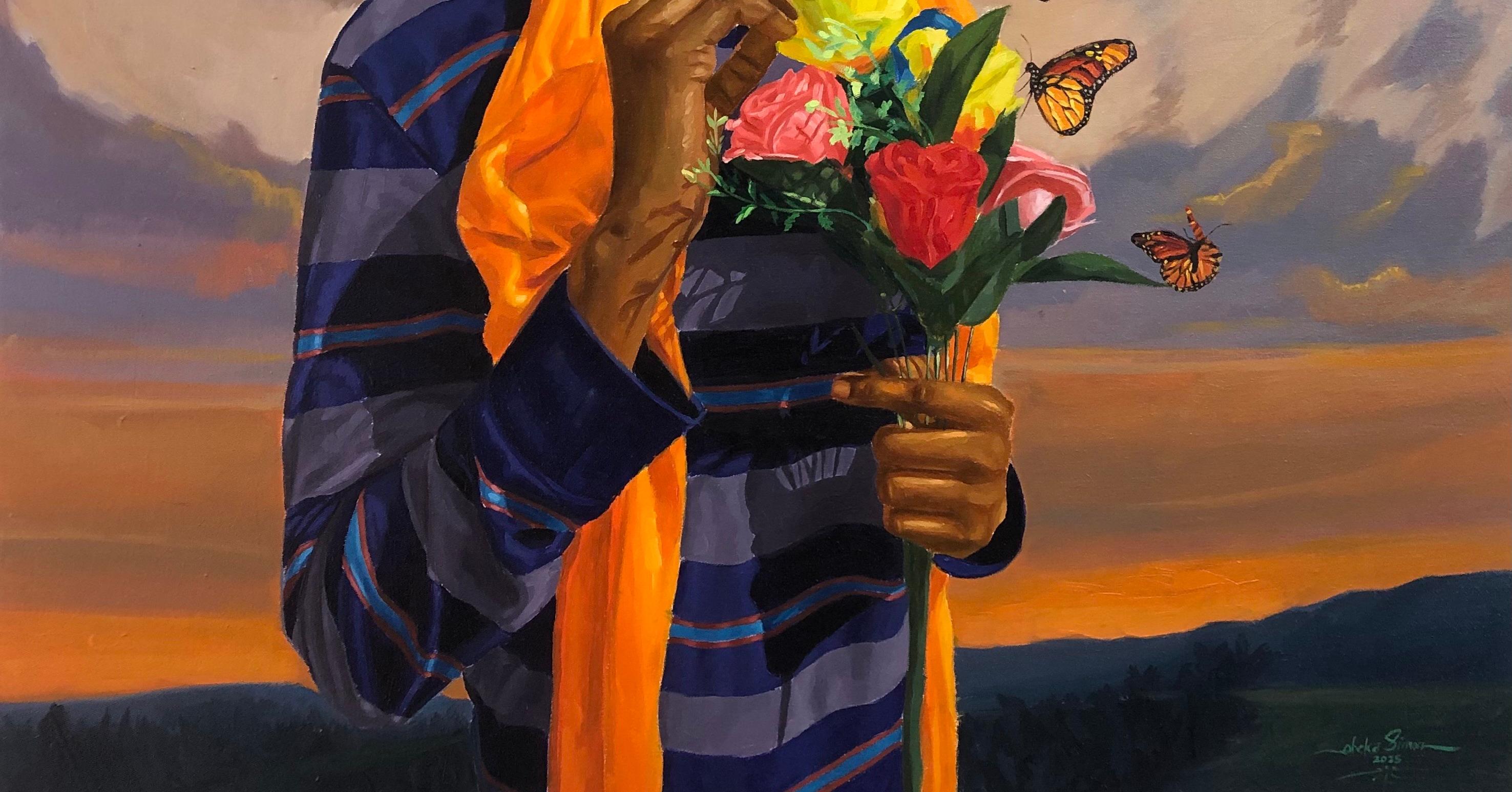 On Your Tomb, They Won't Smell Nice V - 21st Century, Contemporary, Figurative - Brown Figurative Painting by Simon Obeka