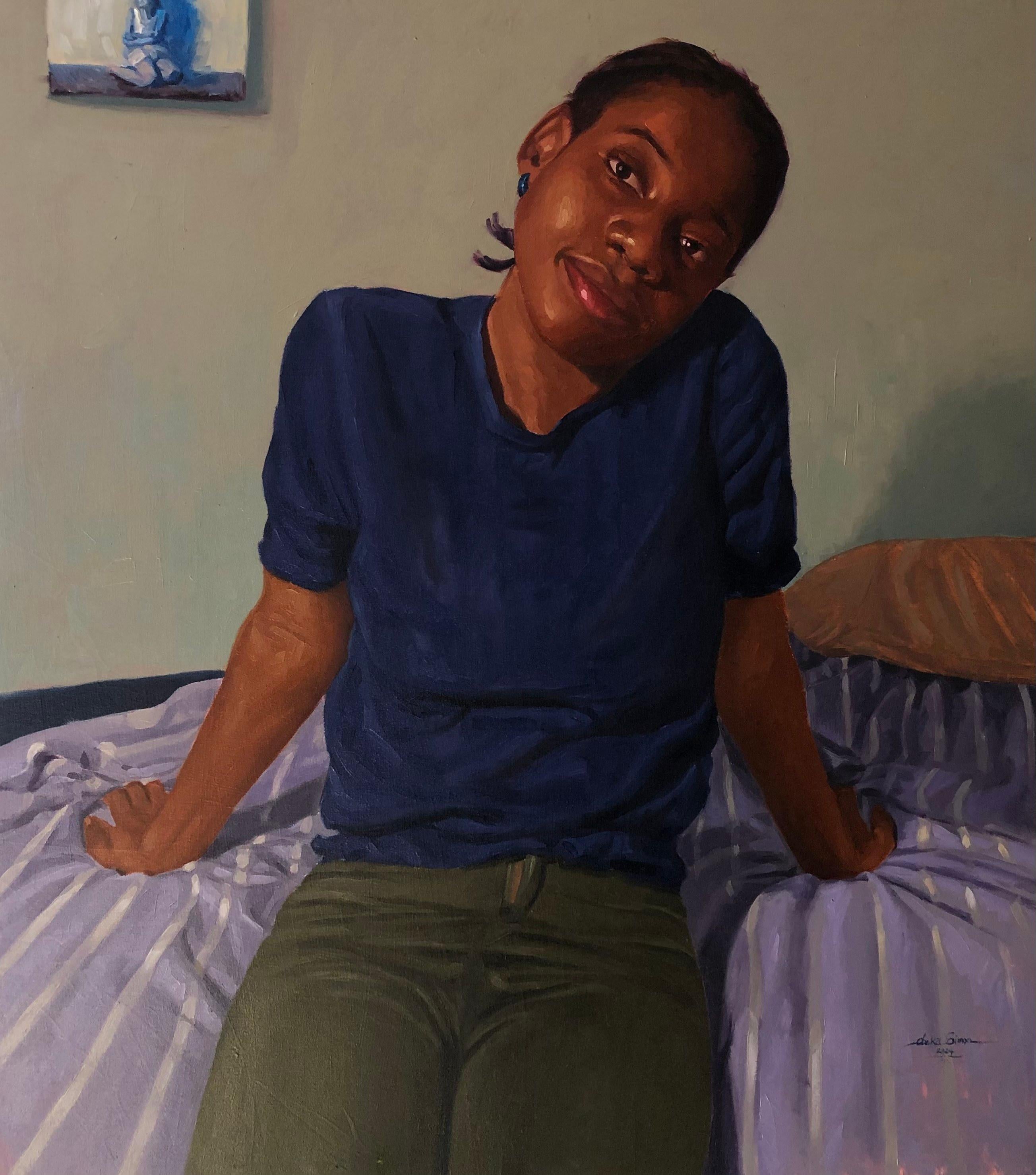 Figurative Painting di Simon Obeka - Senza dubbio sarò qui - 21° secolo, Contemporaneo, Figurativo, Donne, Amore