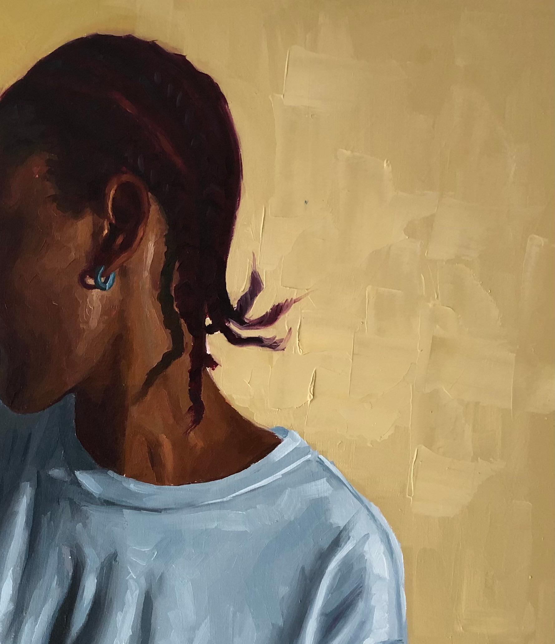 Sometimes I Talk To My Shadow 1 - 21st Century, Contemporary, Figurative, Women - Brown Figurative Painting by Simon Obeka