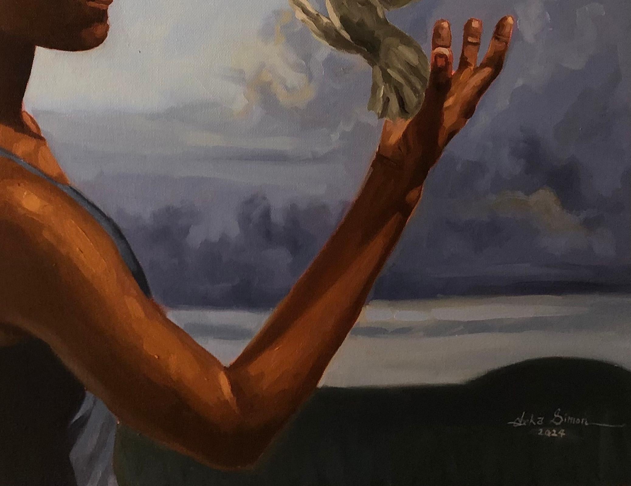 Sicuramente volerò - 21° secolo, Contemporaneo, Figurativo, Donne, Uccello, Olio in vendita 1