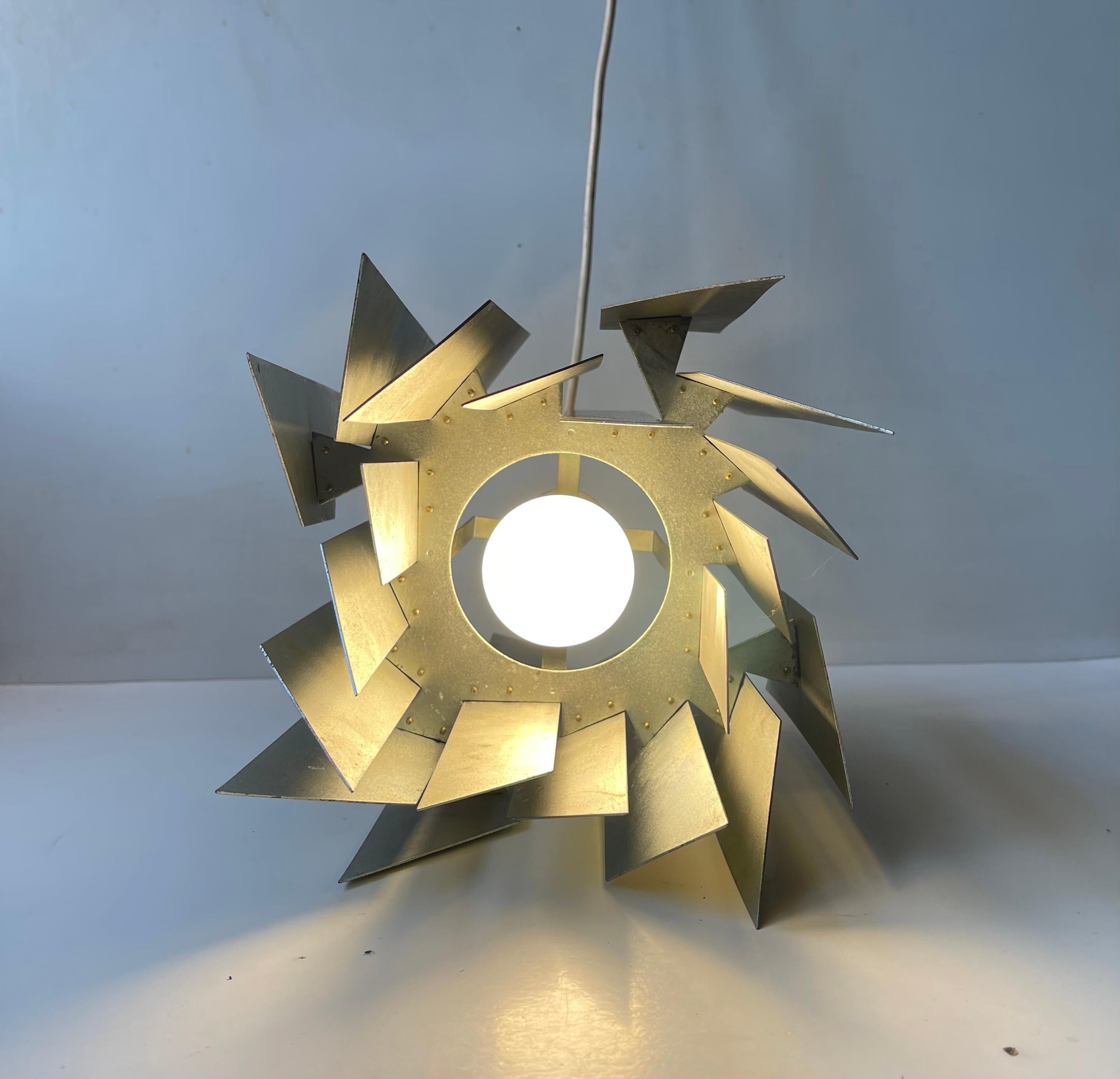 Sandblasted Simon P. Henningsen Brutalist Steel Ceiling Lamp for Lyfa, 1960s For Sale