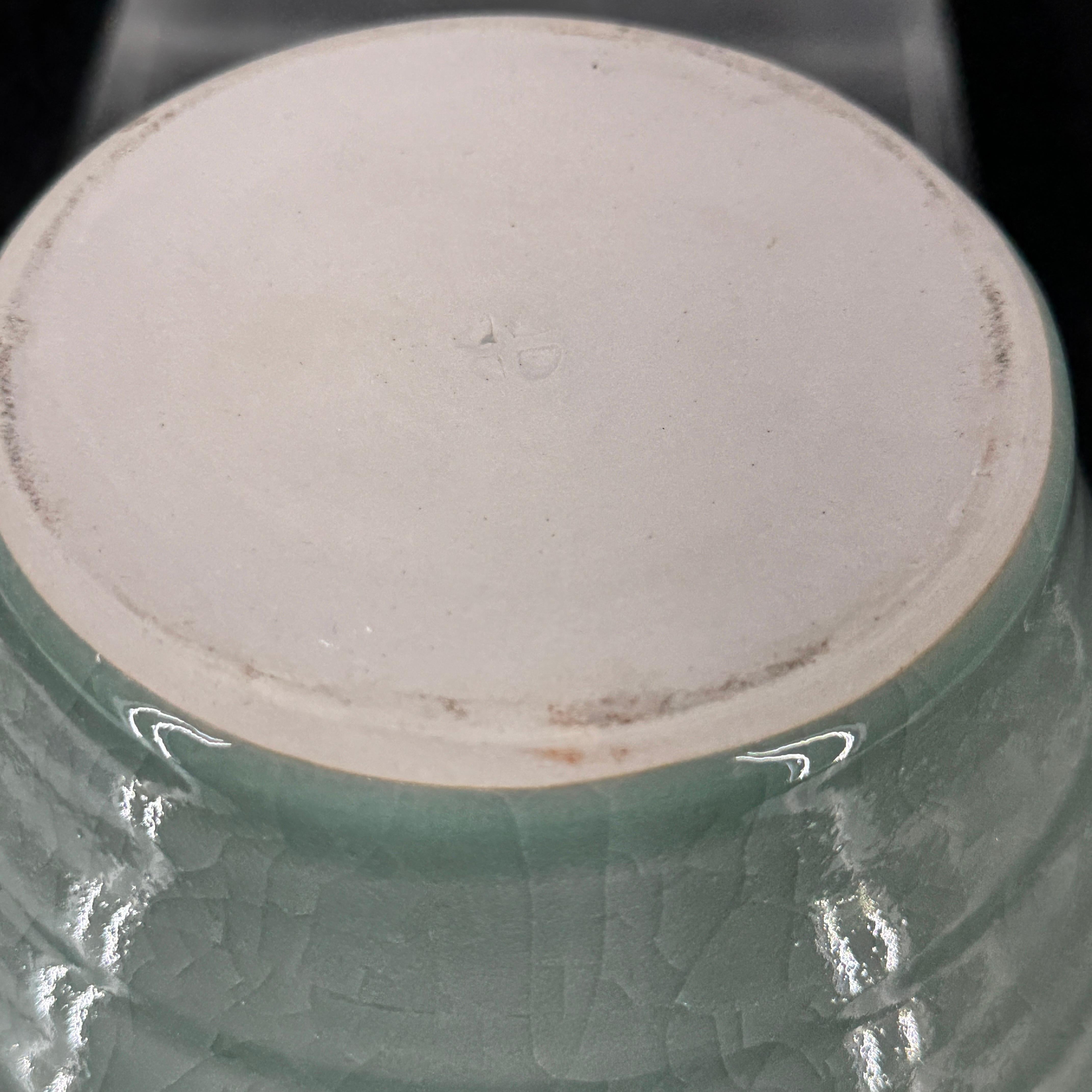 Simon Pearce Modernist Ceramic Vase in Celadon Craqueleur Glaze with Handles 4