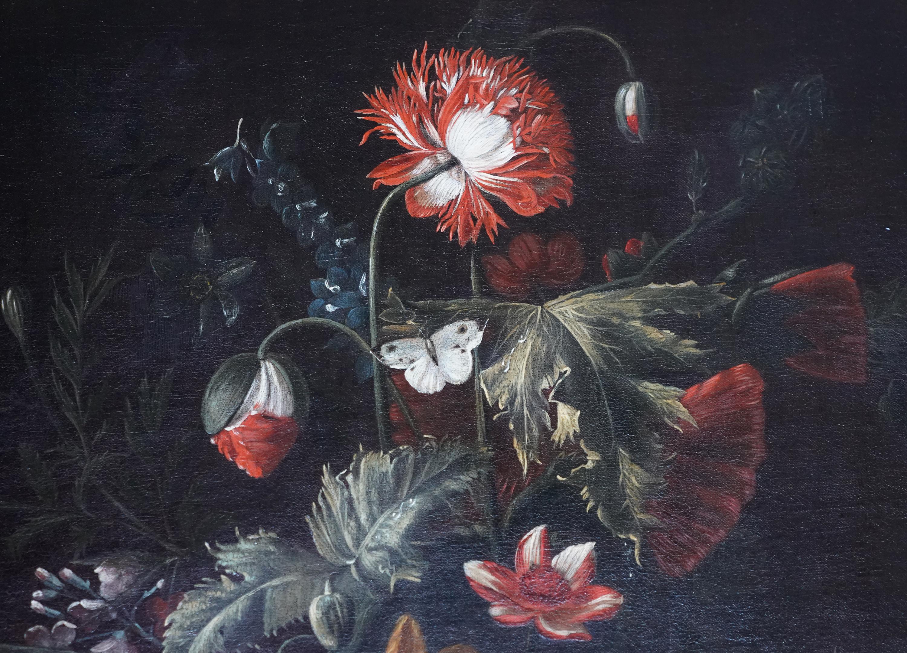 Floral Arrangement in a Glass Vase - Dutch Old Master still life oil painting For Sale 8