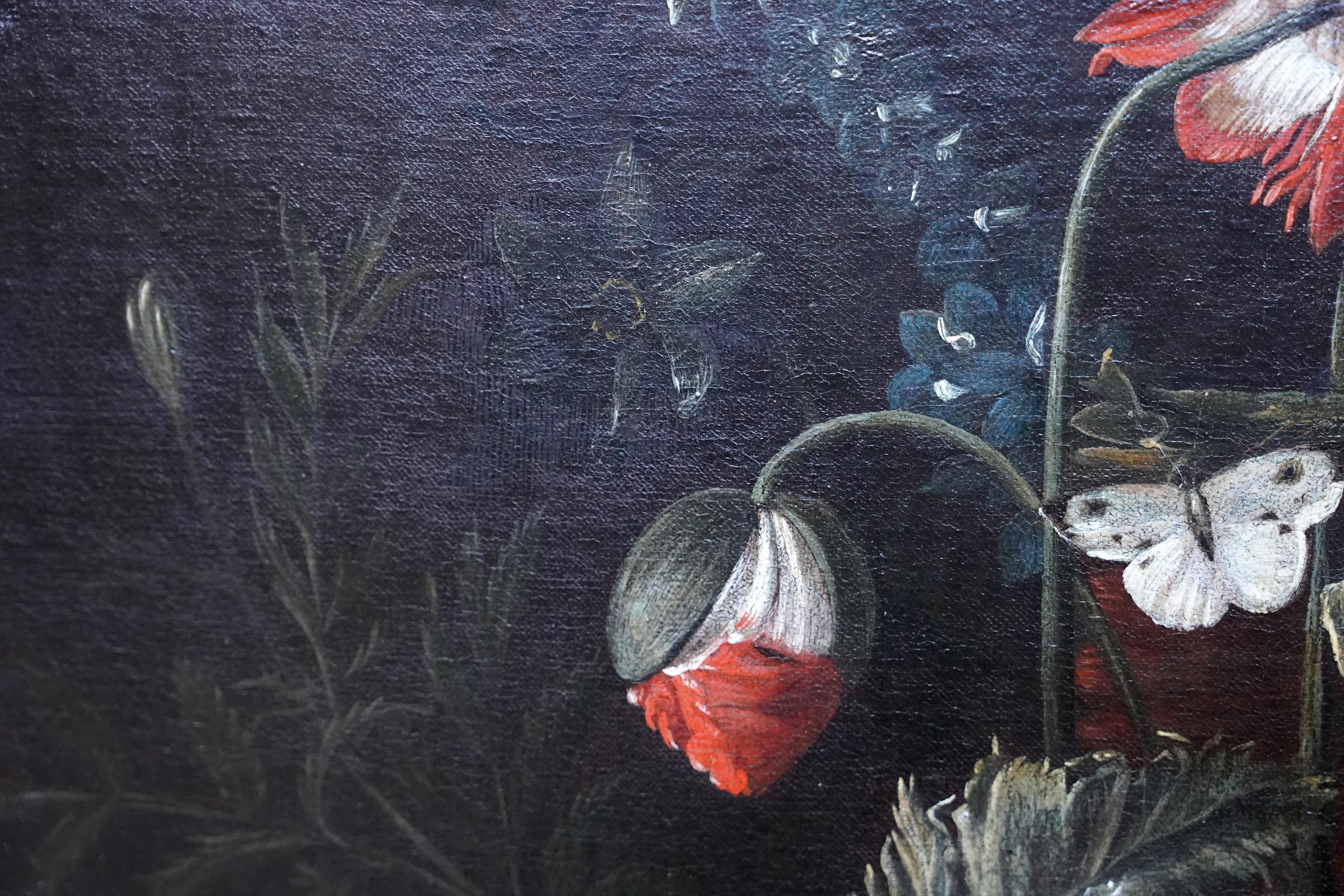 Floral Arrangement in a Glass Vase - Dutch Old Master still life oil painting For Sale 1