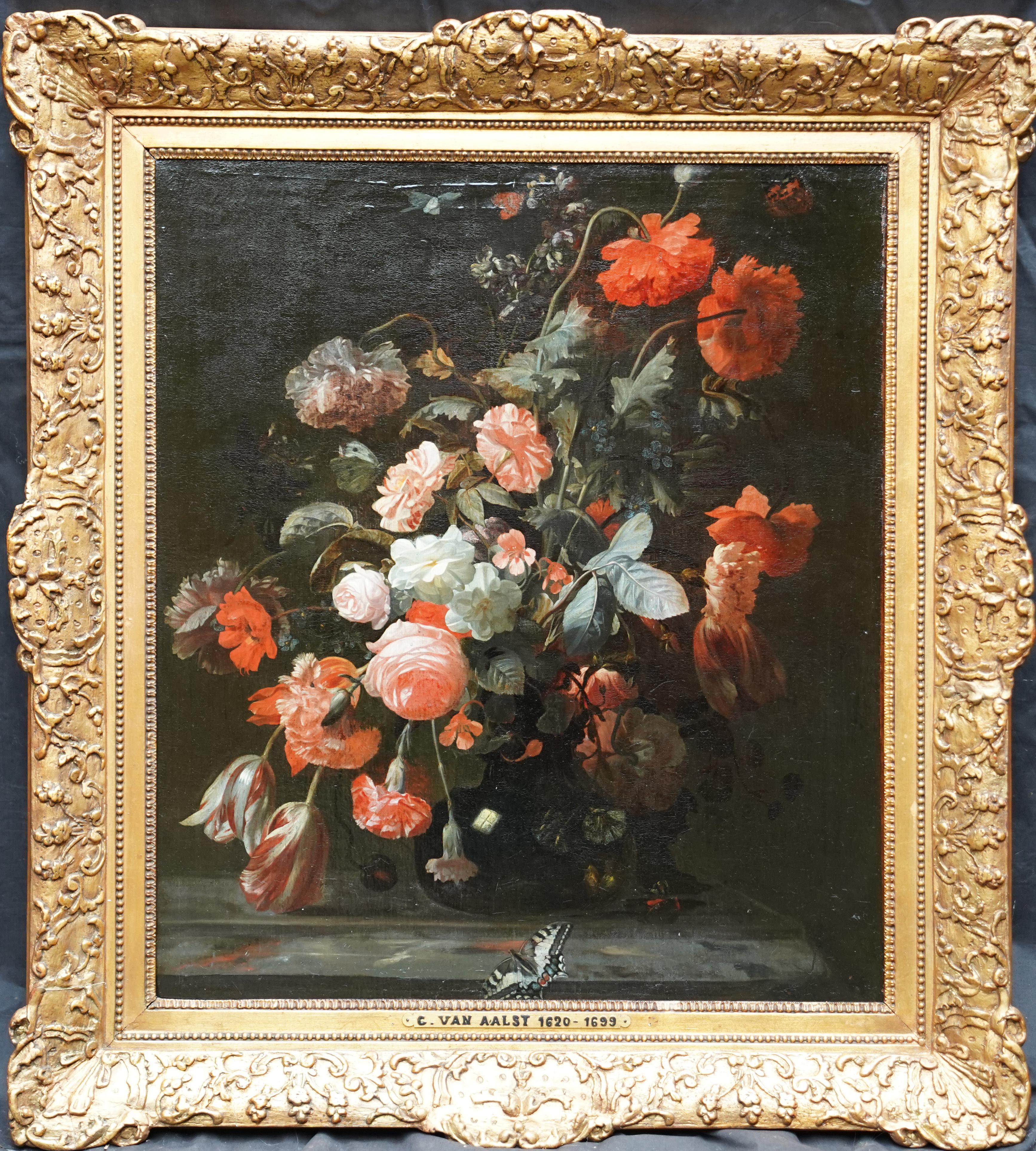 Gemischtes Blumenarrangement in einer Vase - Holländischer Alter Meister Goldenes Zeitalter Ölgemälde im Angebot 15