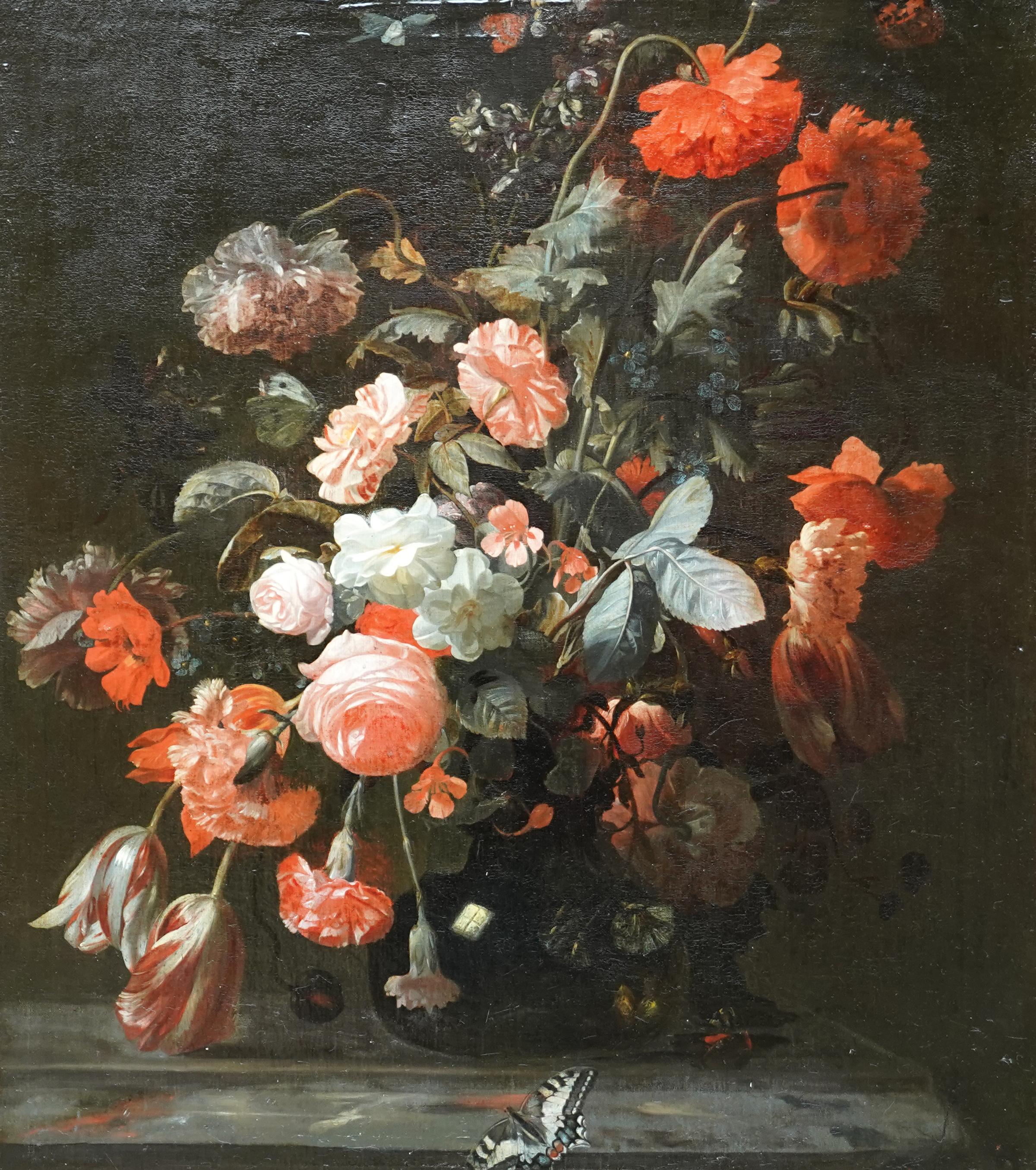 Gemischtes Blumenarrangement in einer Vase - Holländischer Alter Meister Goldenes Zeitalter Ölgemälde im Angebot 3