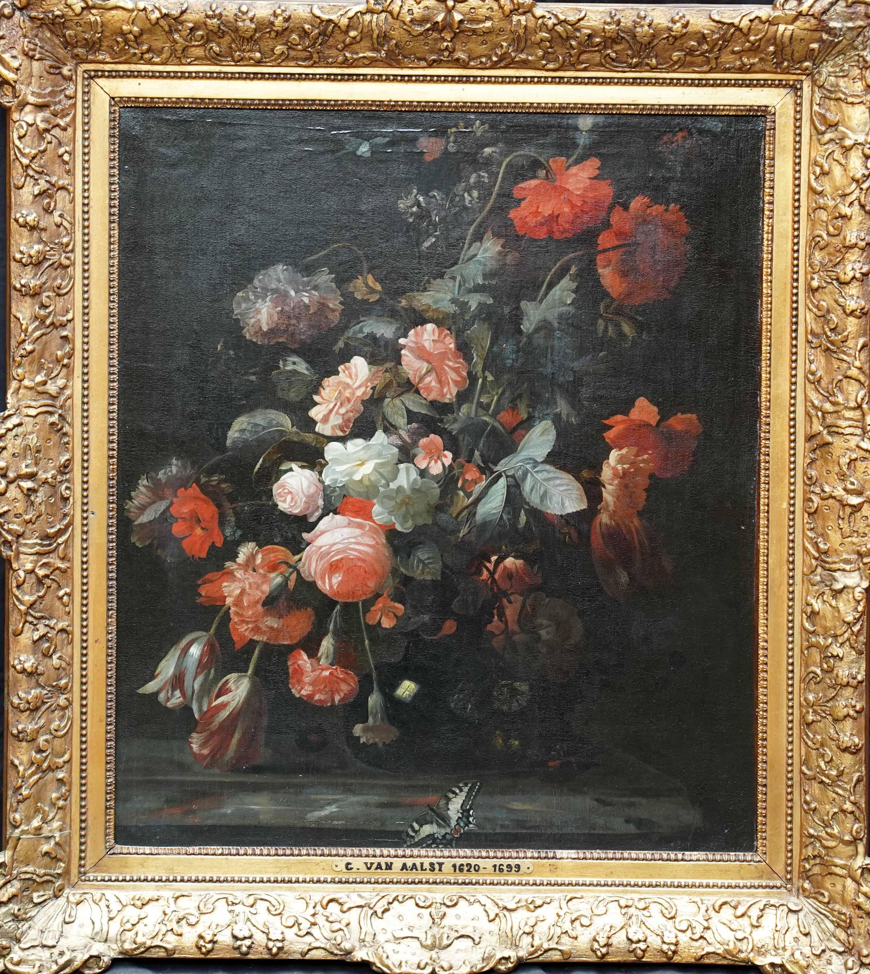 Arrangement floral mixte dans un vase - peinture à l'huile hollandaise de l'Age d'or