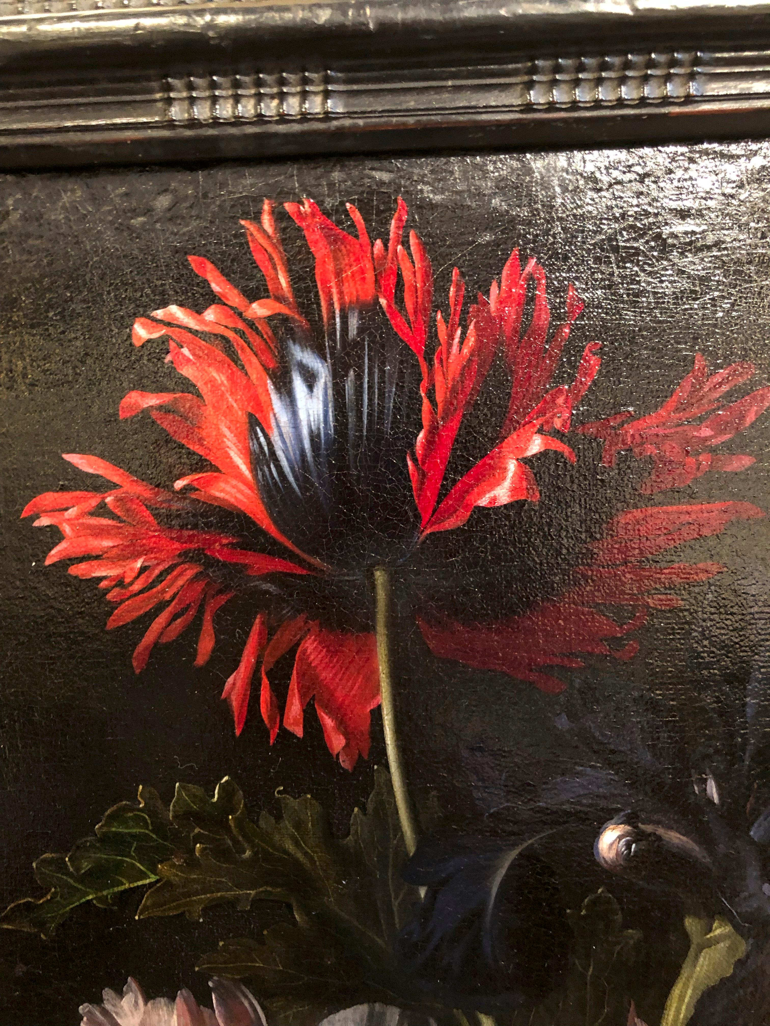 Nature morte d'un coq, d'Iris et de pivoines dans un vase en verre - Noir Still-Life Painting par Simon Pietersz Verelst