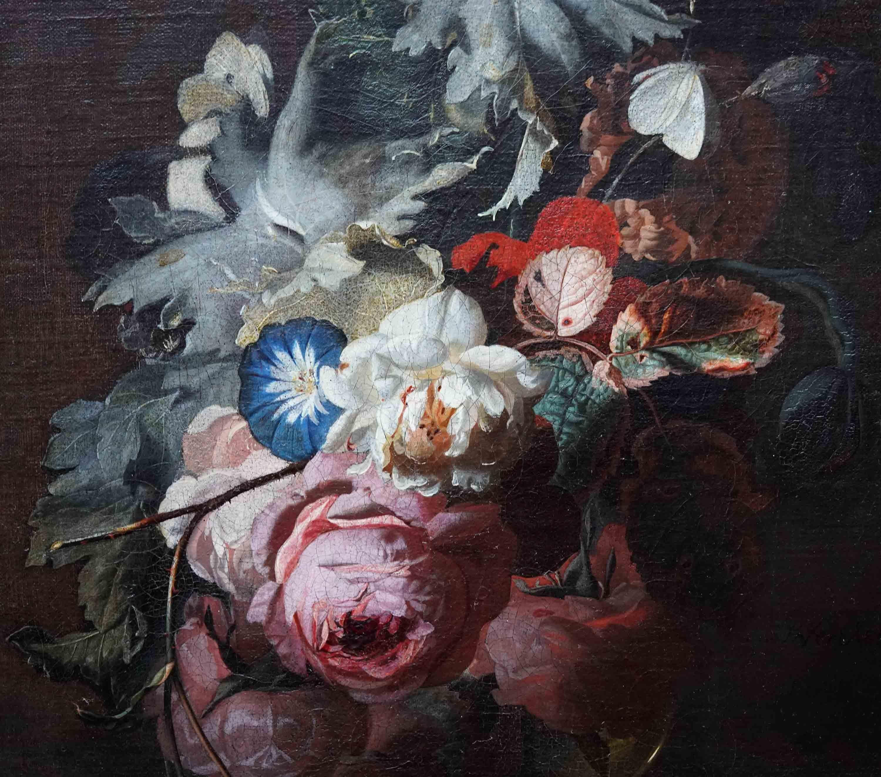 Still Life of Flowers in vase on Ledge - Dutch 17thC Old Master art oil painting - Black Still-Life Painting by Simon Pietersz Verelst
