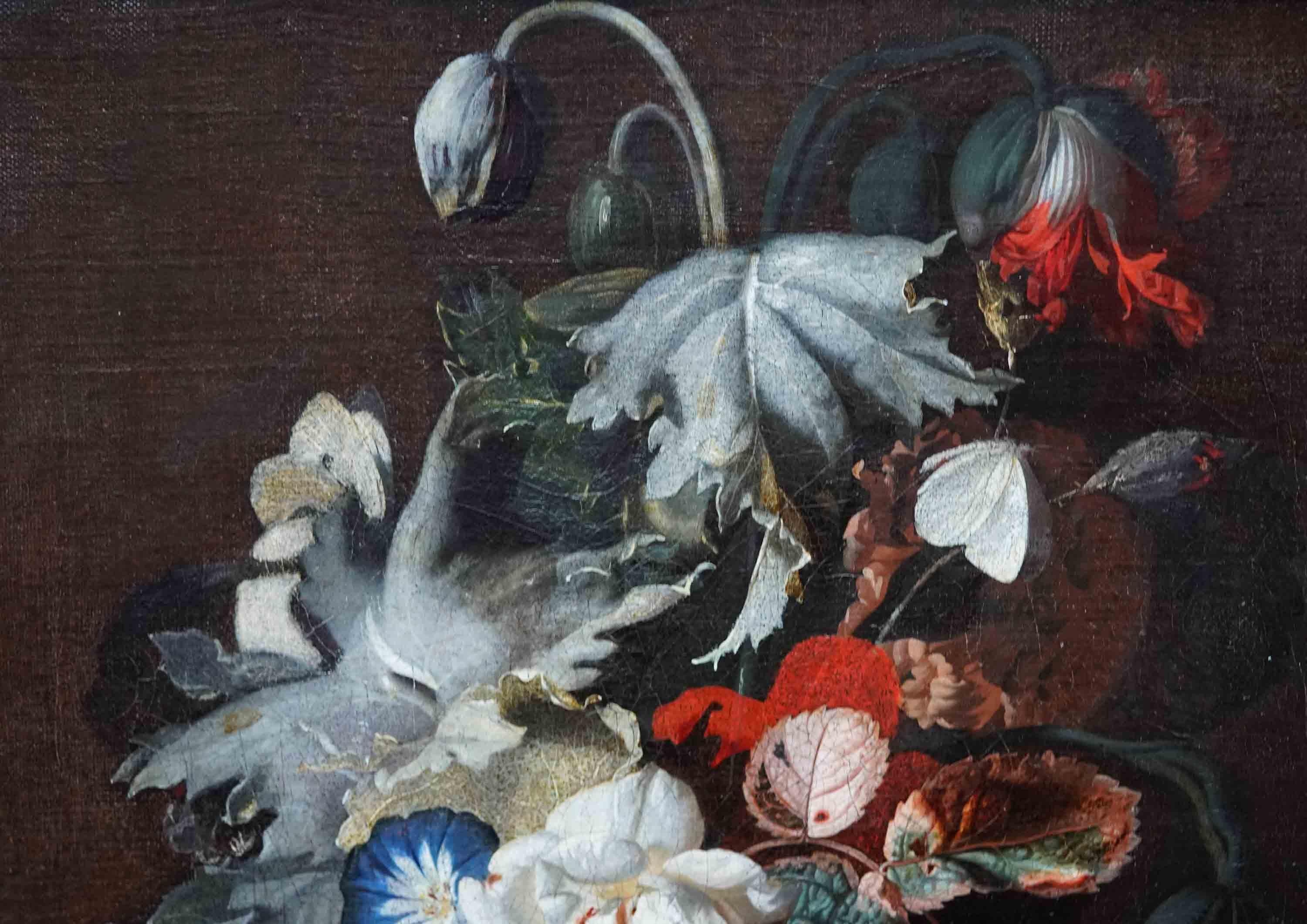 Stillleben mit Blumen in Vase auf Ledge – niederländisches Ölgemälde eines alten Meisters aus dem 17. Jahrhundert im Angebot 1