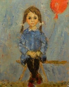 "The Red Balloon, " Simon Raz, oil, modern, 20th century, figurative