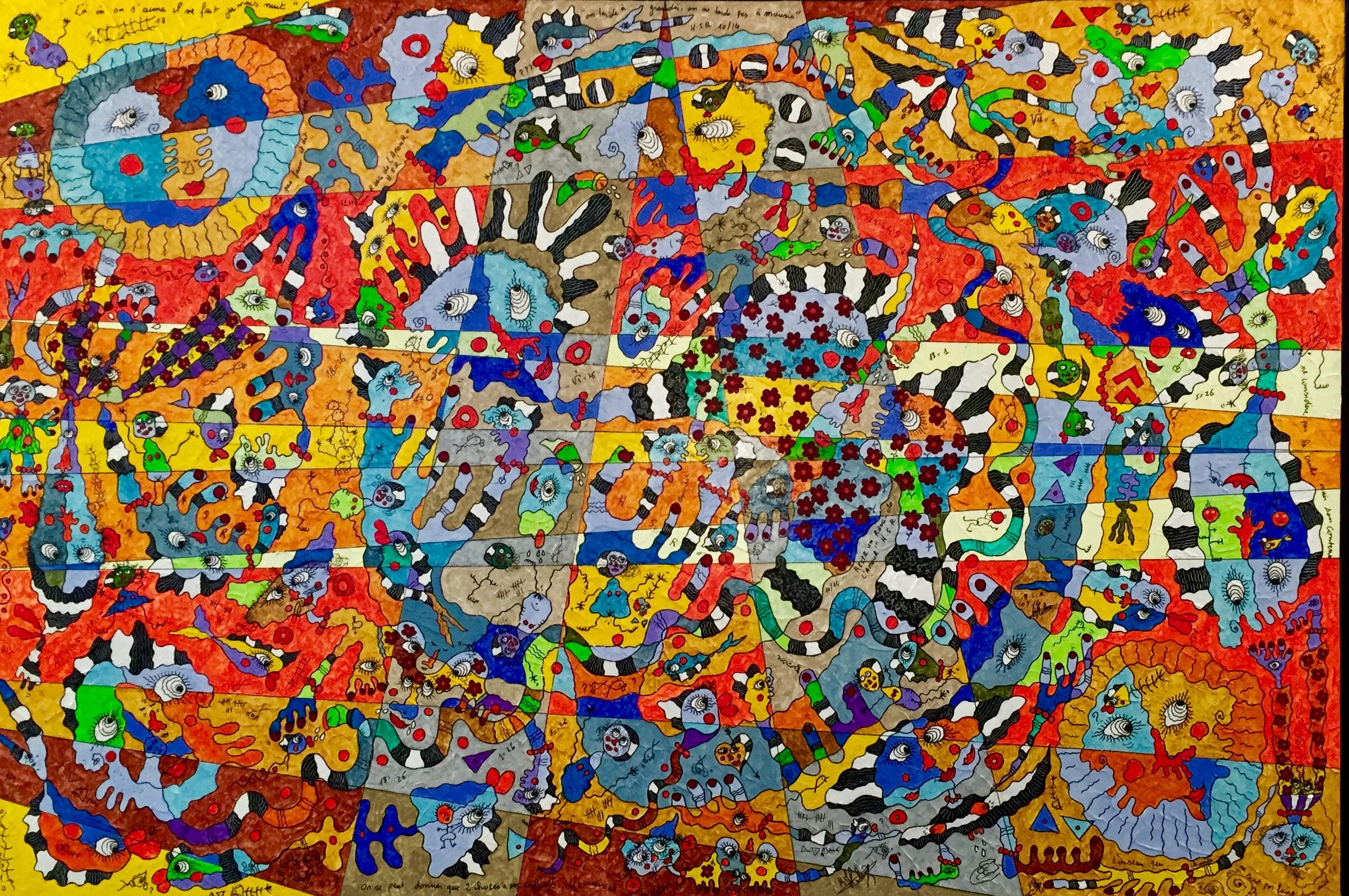 Simon Richard Halimi Abstract Painting – Remain With The Love - Großes abstraktes Gemälde in den Farben Grün, Rot, Weiß und Braun