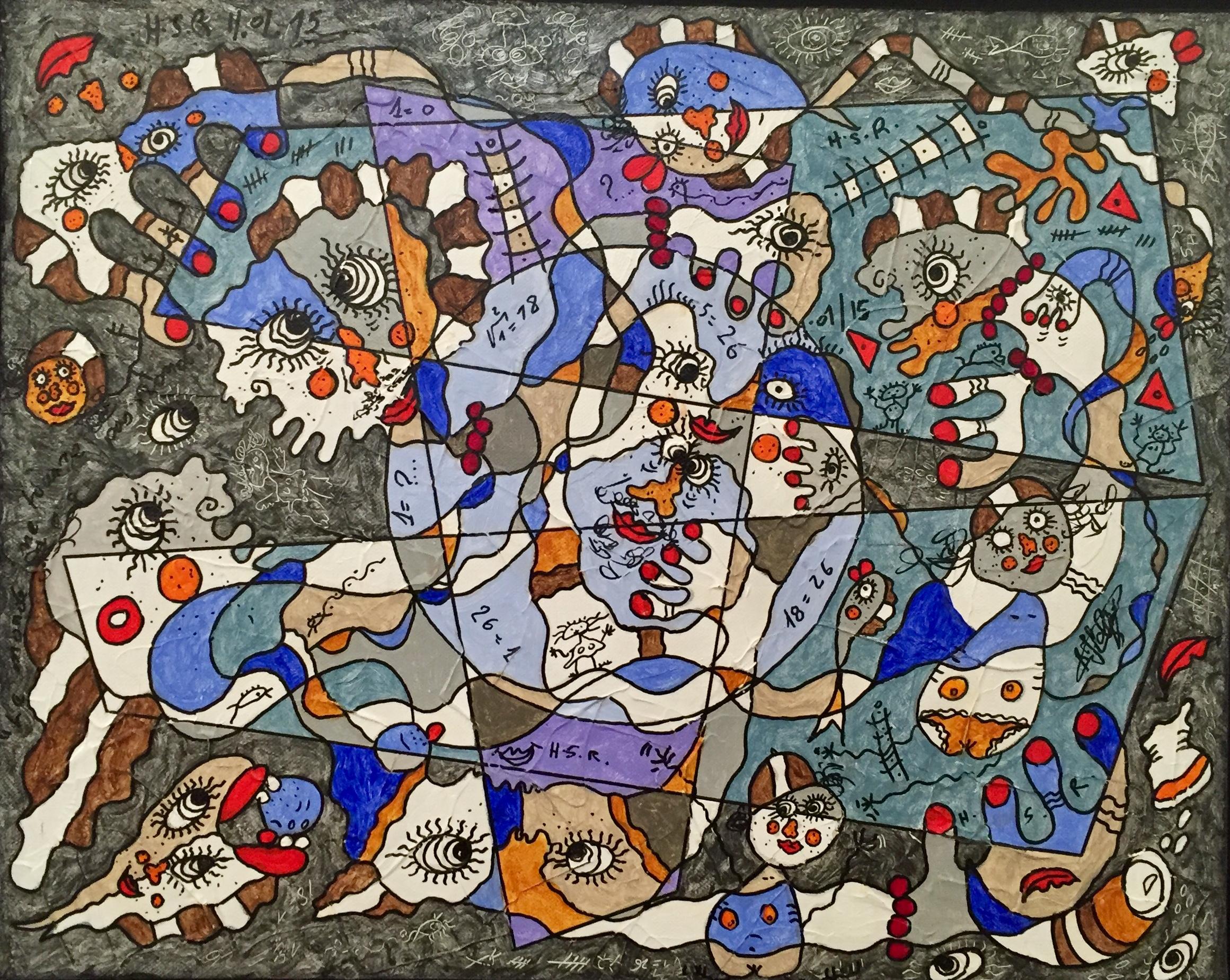 Abstract Painting di Simon Richard Halimi - Il mondo non gira a destra - Pittura acrilica Blu Verde Rosso Giallo