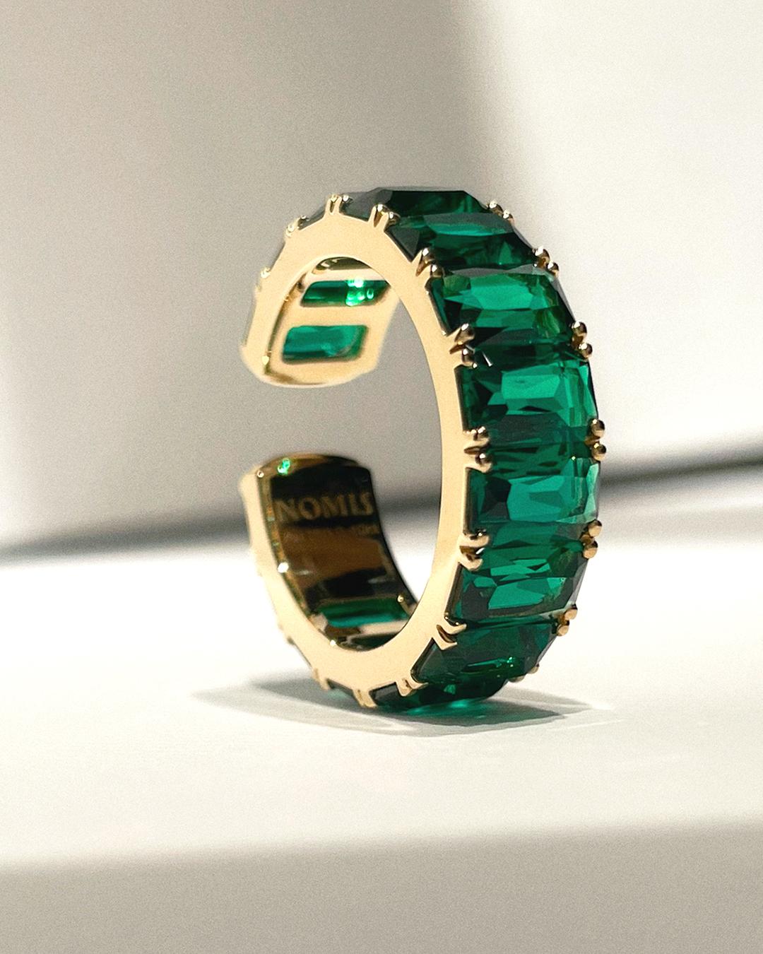 For Sale:  Simon Ring / Ear Cuff with Baguette Lab Emeralds, 18k Gold 2