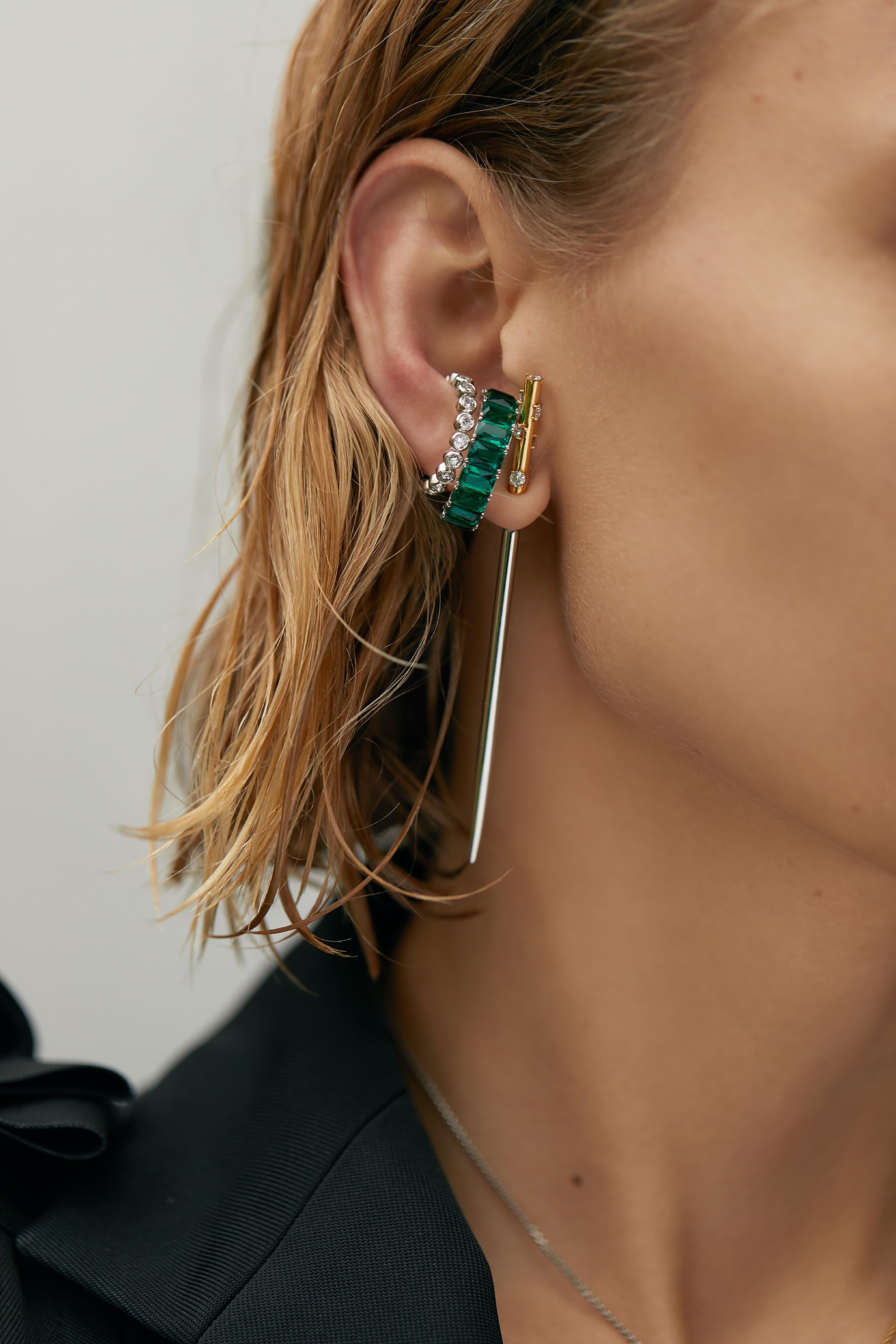 For Sale:  Simon Ring / Ear Cuff with Baguette Lab Emeralds, 18k Gold 5