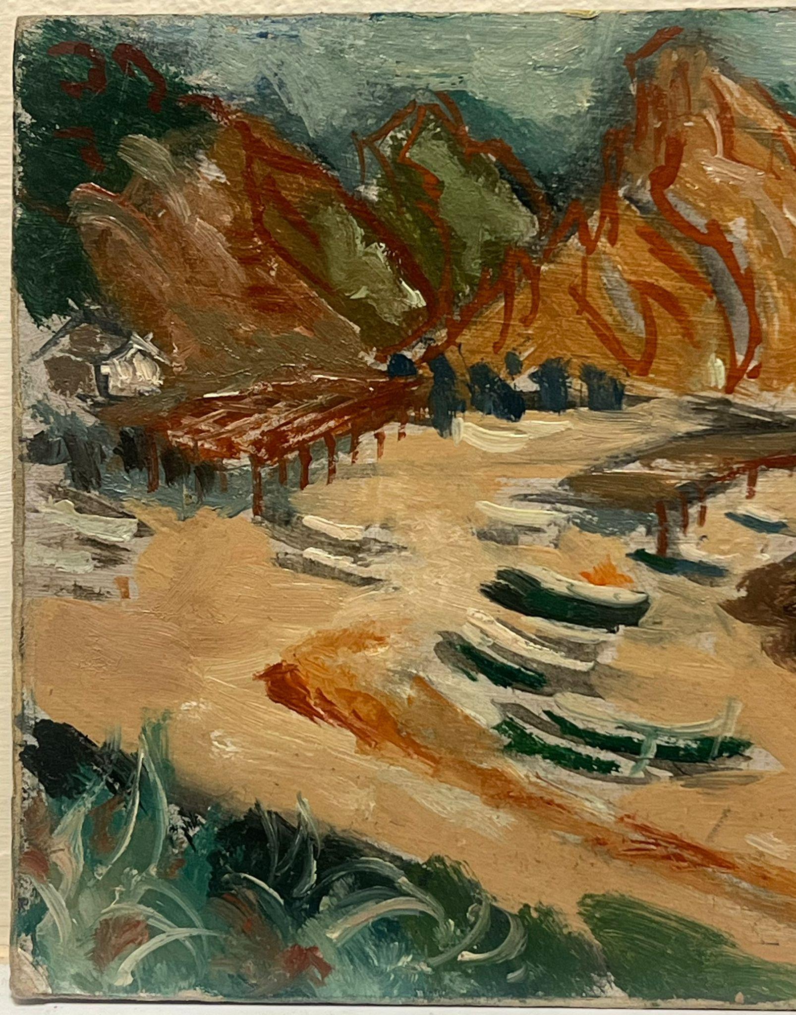 Pittura a olio d'epoca francese post-impressionista Ibiza Costa Rocciosa Spiaggia 1954 - Painting Impressionismo di Simon Robert