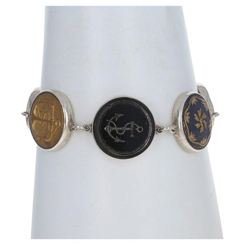 Simon Sebbag Designs Vintage Button Link Bracelet 8" - 925 Anchors Viking Ship