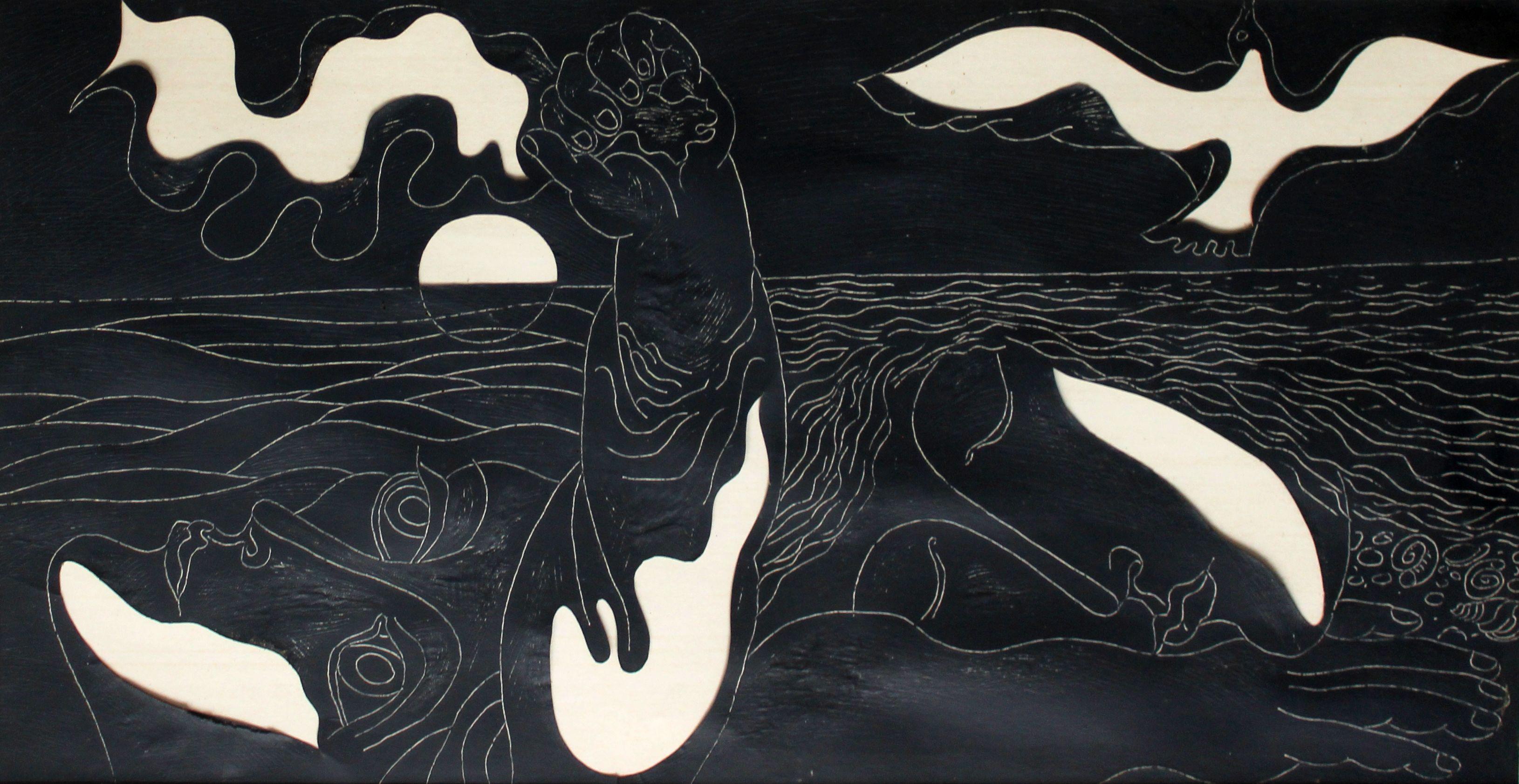 The Sea of Hopes. Paper, mixed media, 28x54 cm - Mixed Media Art by Simon Shegelman (1933, Russian)