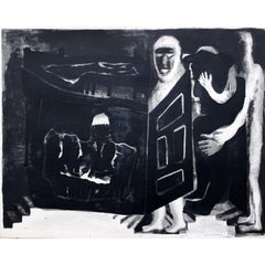 Detrás de la puerta 4/10., papel, litografía, 55x70 cm
