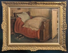 Vintage Bedroom Interior - French Mid 20th Century Post Impressionist Oil Painting