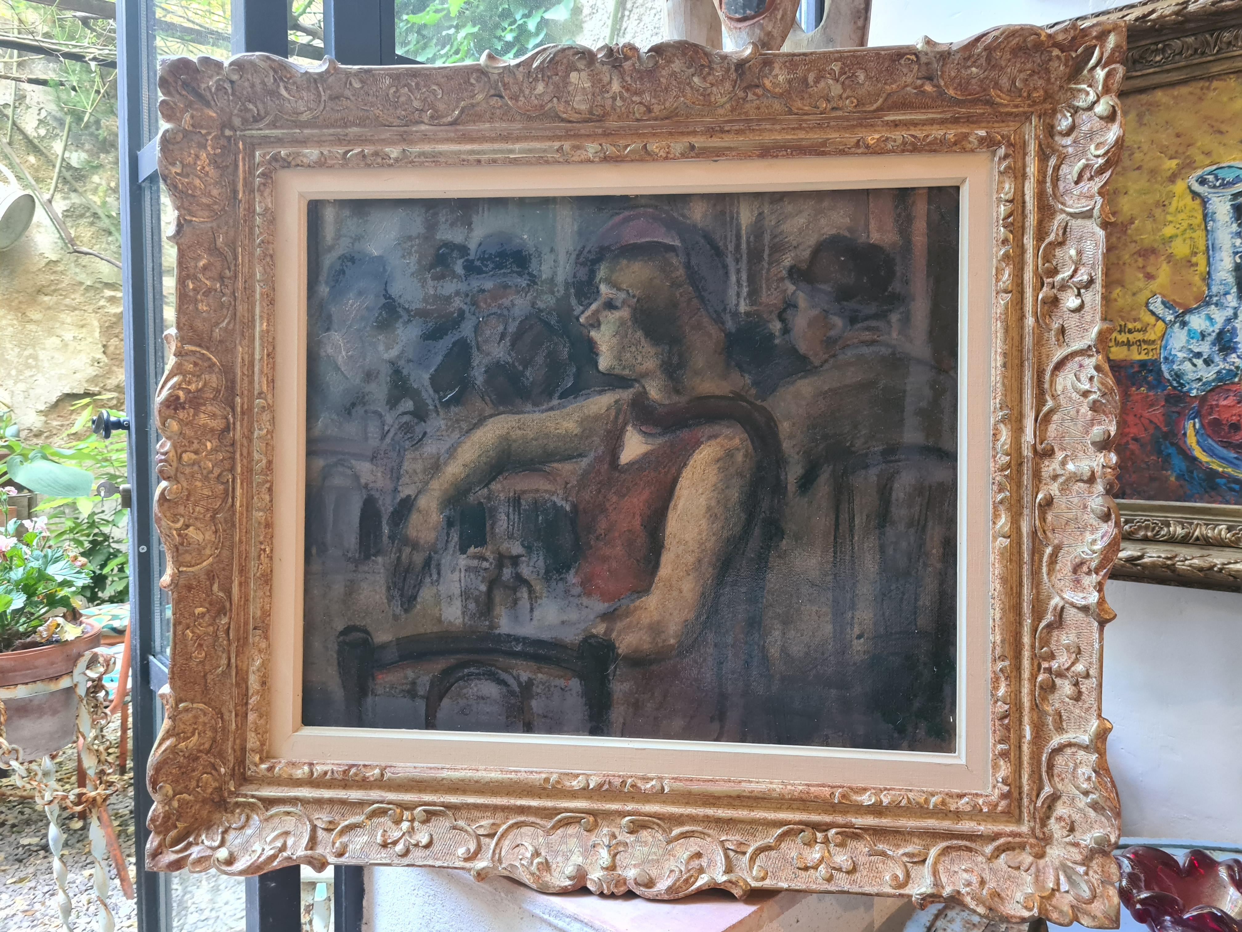 Escena de bar postimpresionista, Le Cafe du Commerce, Óleo sobre tabla en venta 4