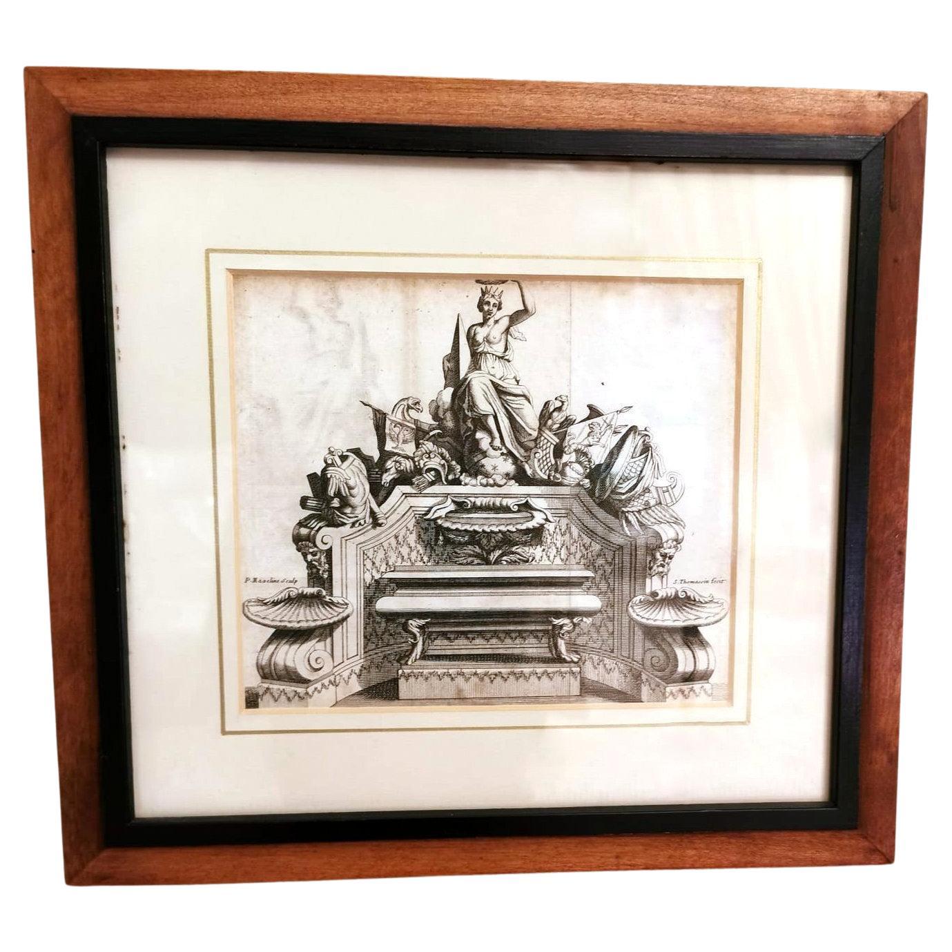 Simon Thomassin French Print " La Gloire De La France" Etched with Wooden Frame For Sale