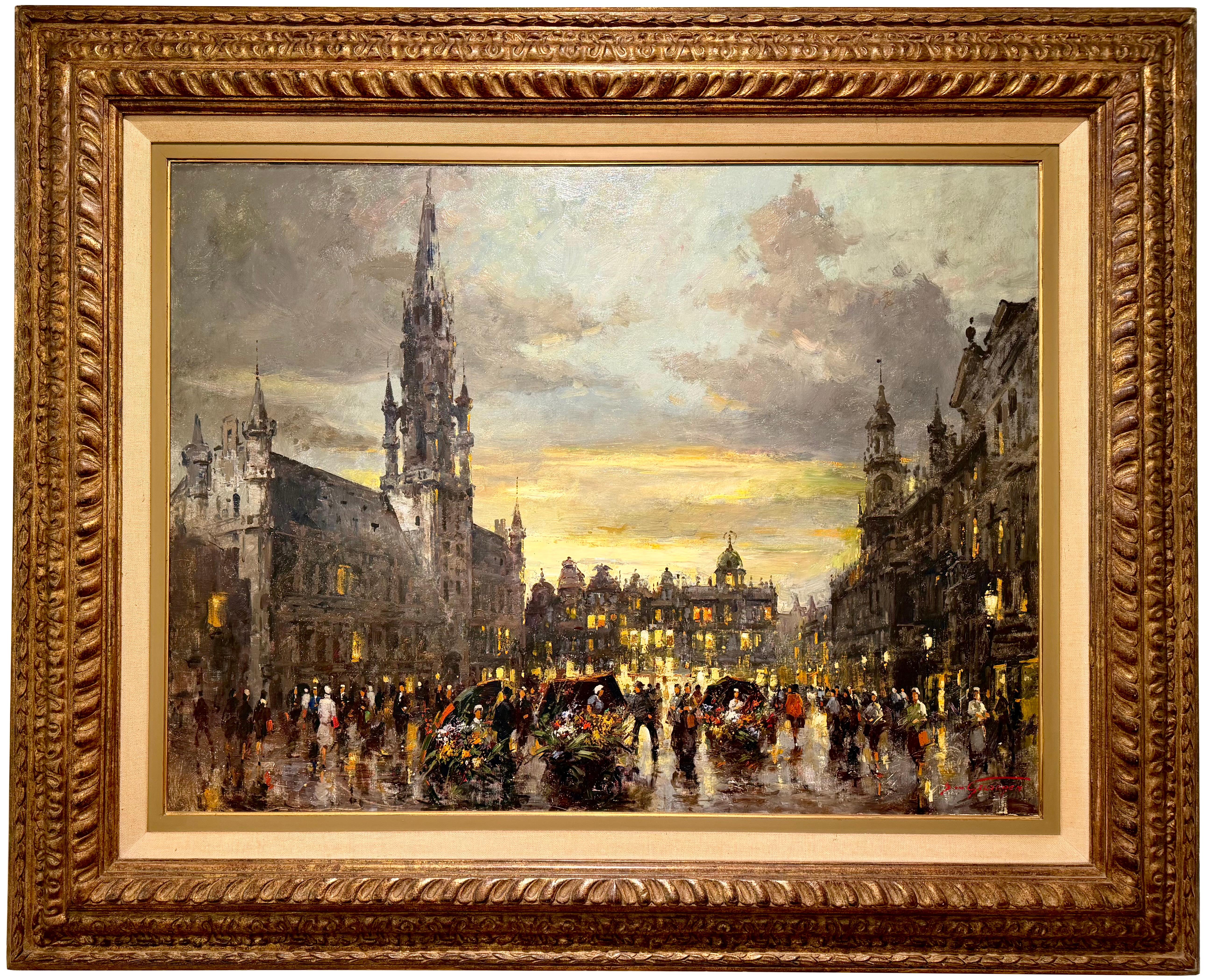 Simon Van Gelderen
Brussels 1905 – 1986 Ostend
Belgian Painter

'La Grand-Place, Brussels'

Signature: signed lower right 'S. van Gelderen' ± 1960
Medium: oil on canvas
Dimensions: image size 90 x 120 cm, frame size 131 x 161 cm

Biography: Simon